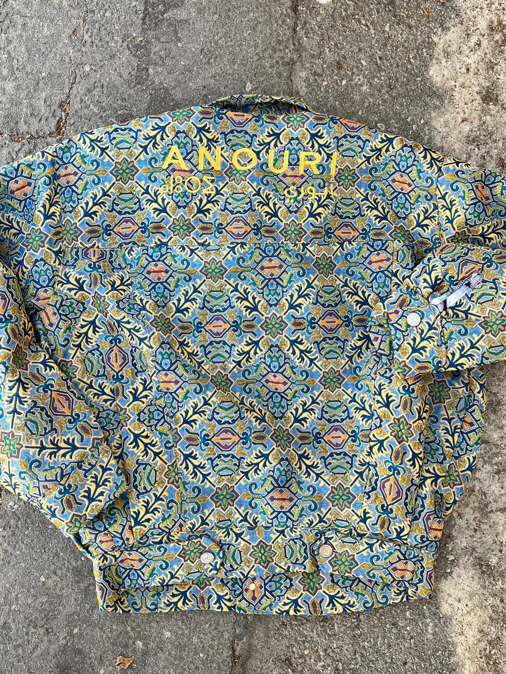 Moroccan hand made with unique colorful blue yellow color ,  carpet Jacket UNISEX