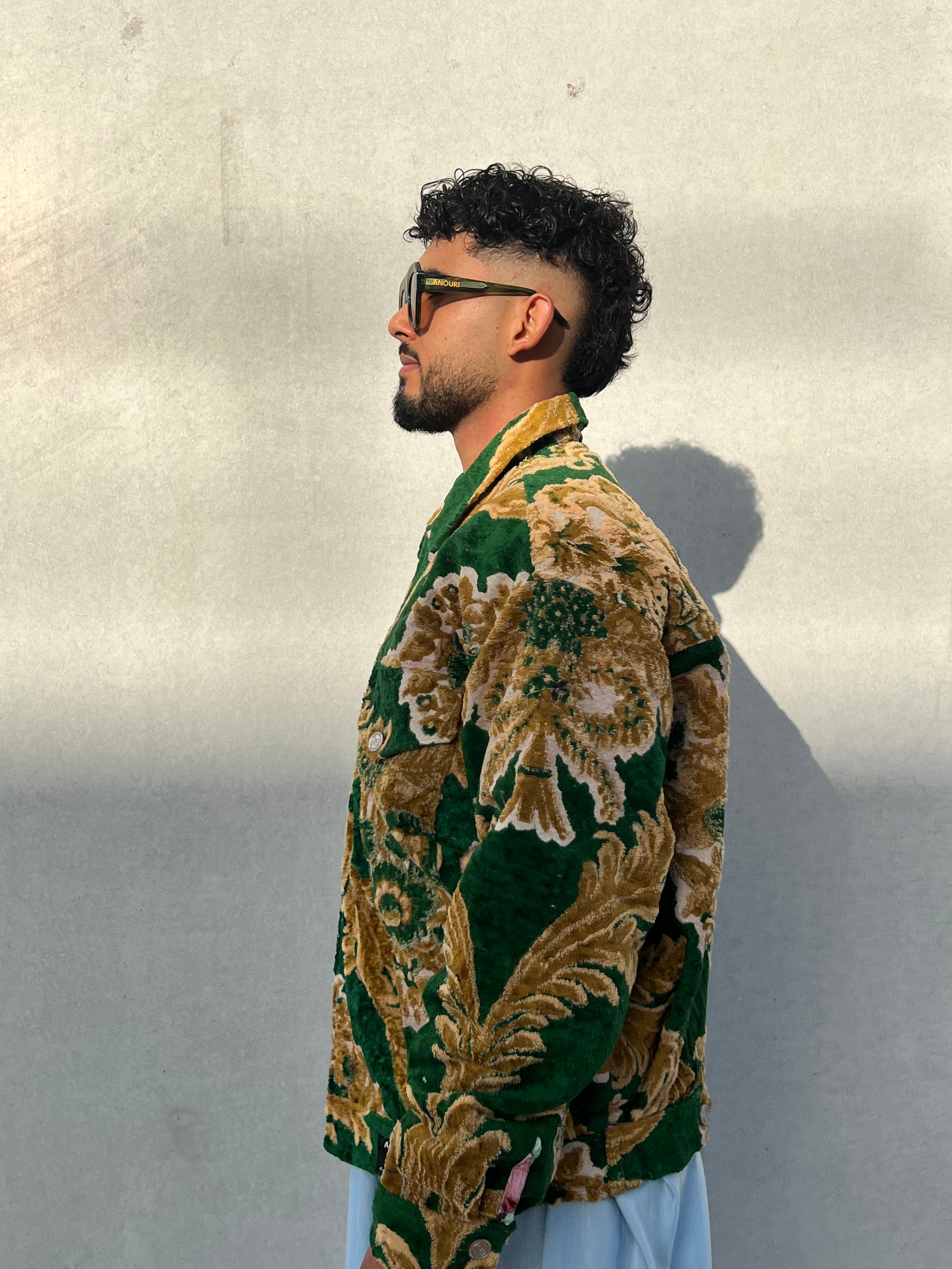 Moroccan hand made with unique yellow and green color,  carpet Jacket UNISEX