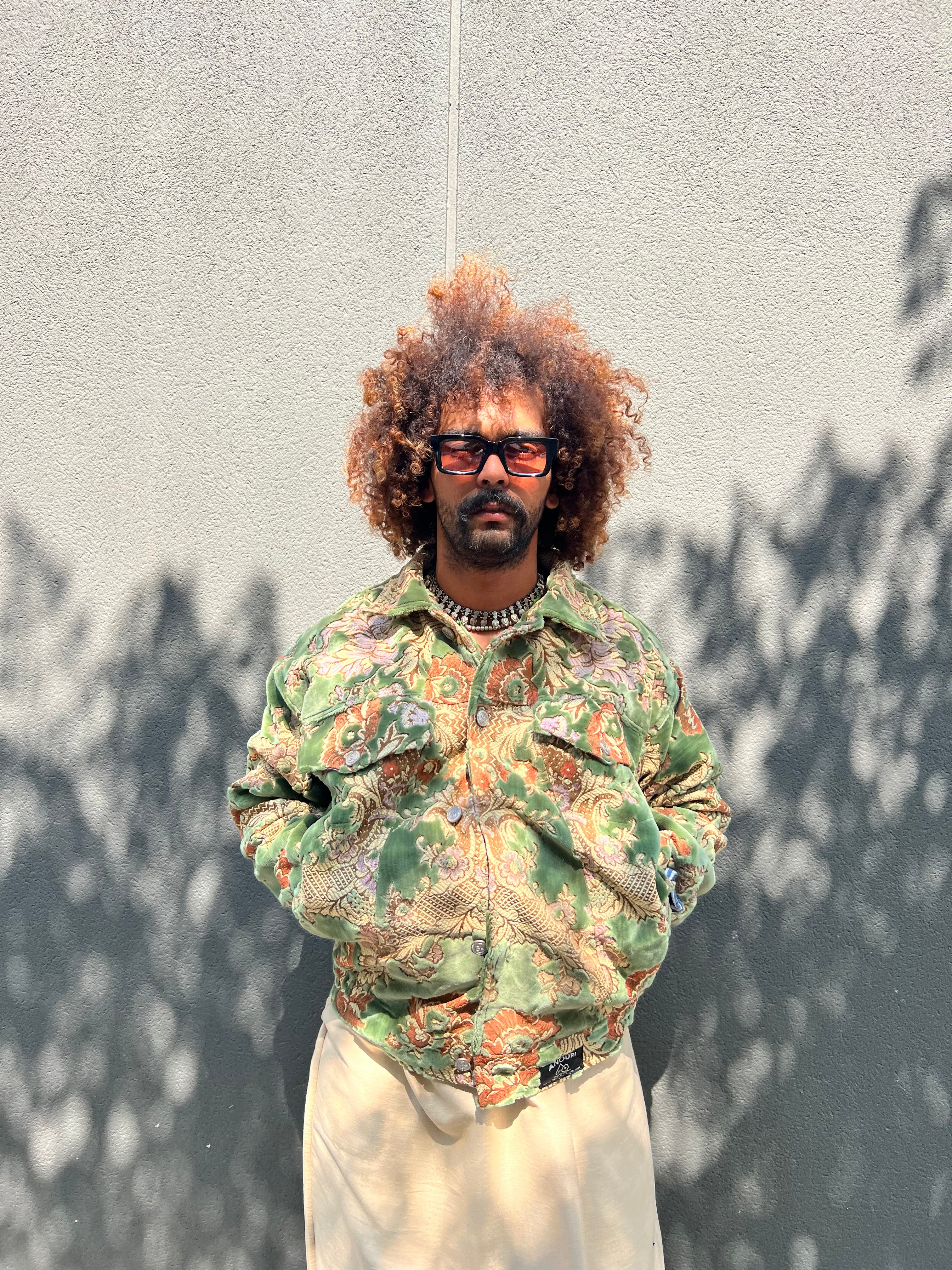 Moroccan hand made with unique design green color ,  carpet Jacket UNISEX