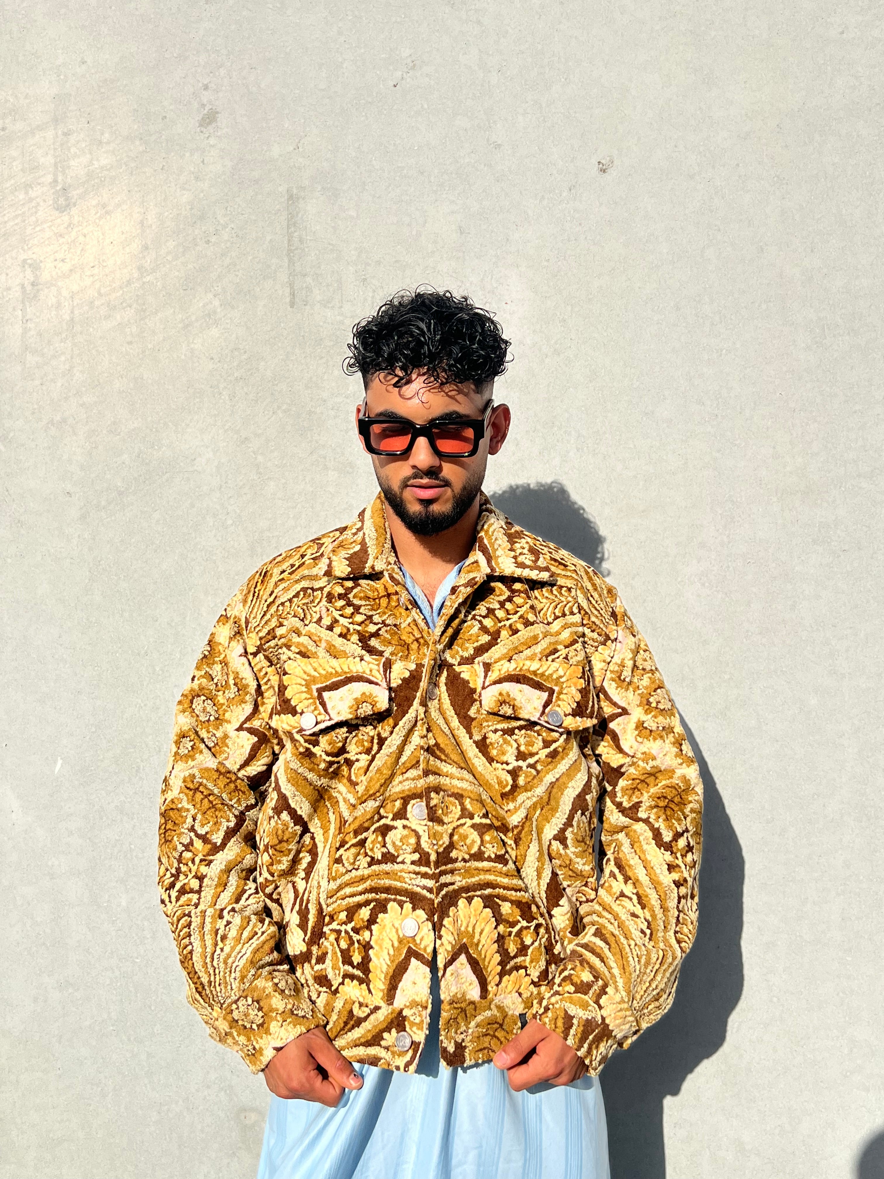 Moroccan hand made with unique yellow and brown color,  carpet Jacket UNISEX