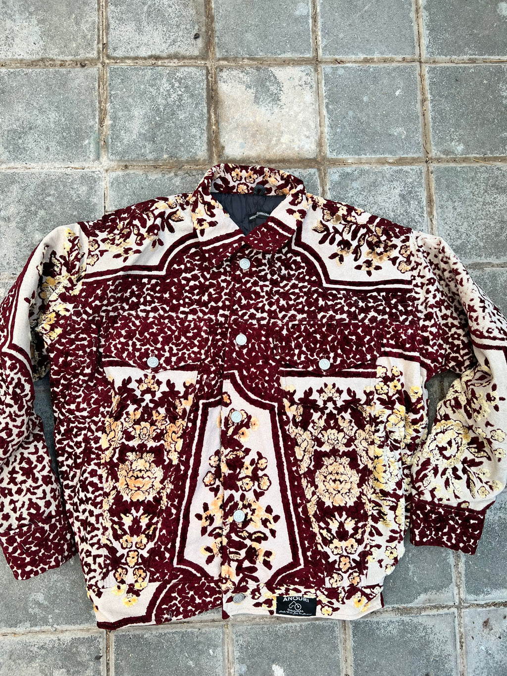 Moroccan hand made with unique red and yellow design ,  carpet Jacket UNISEX