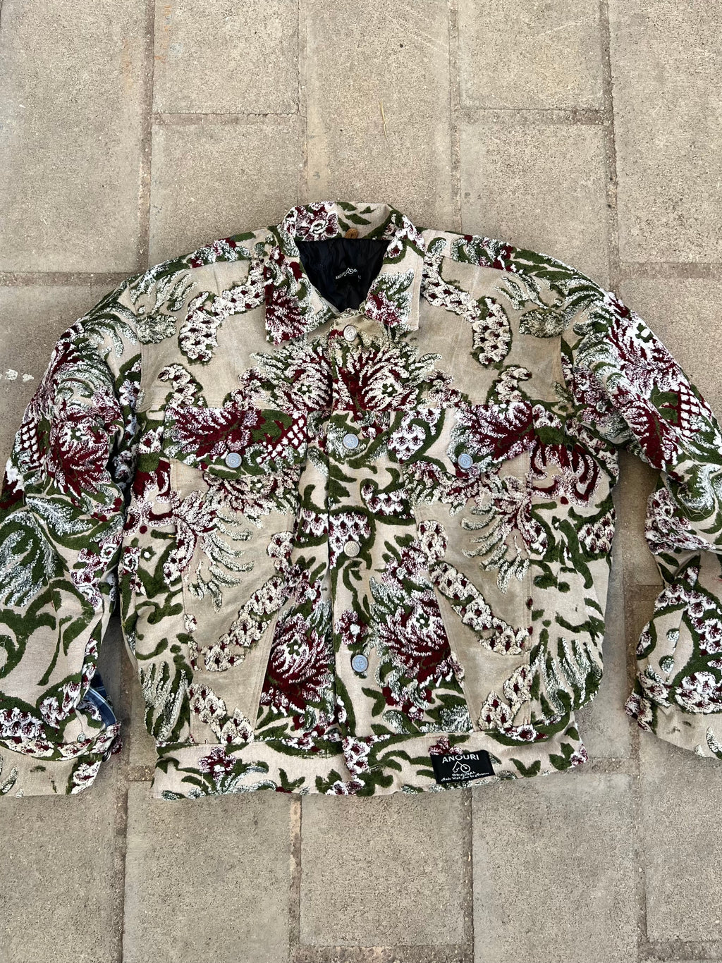Moroccan hand made with unique green and red color,  carpet Jacket UNISEX