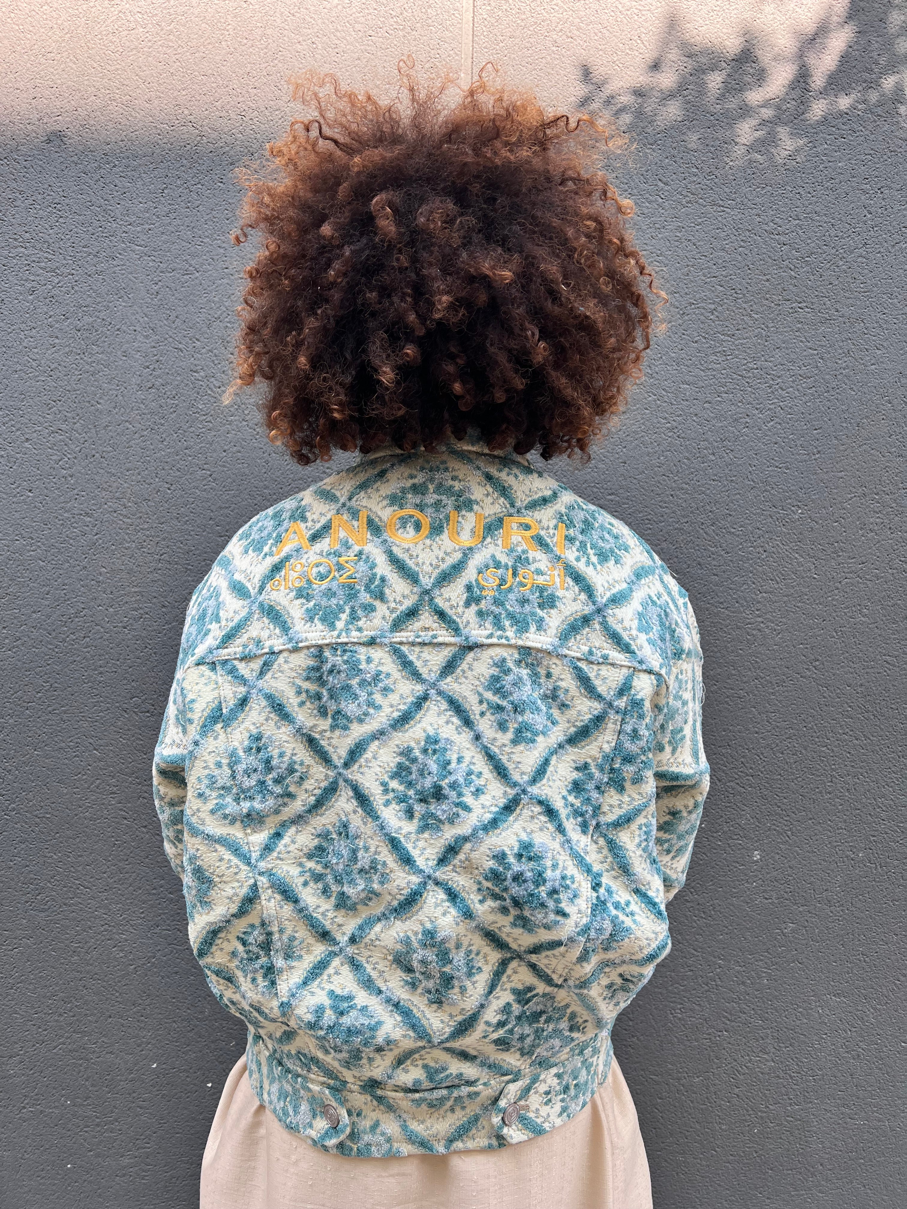 Moroccan hand made with unique light blue color,  carpet Jacket UNISEX