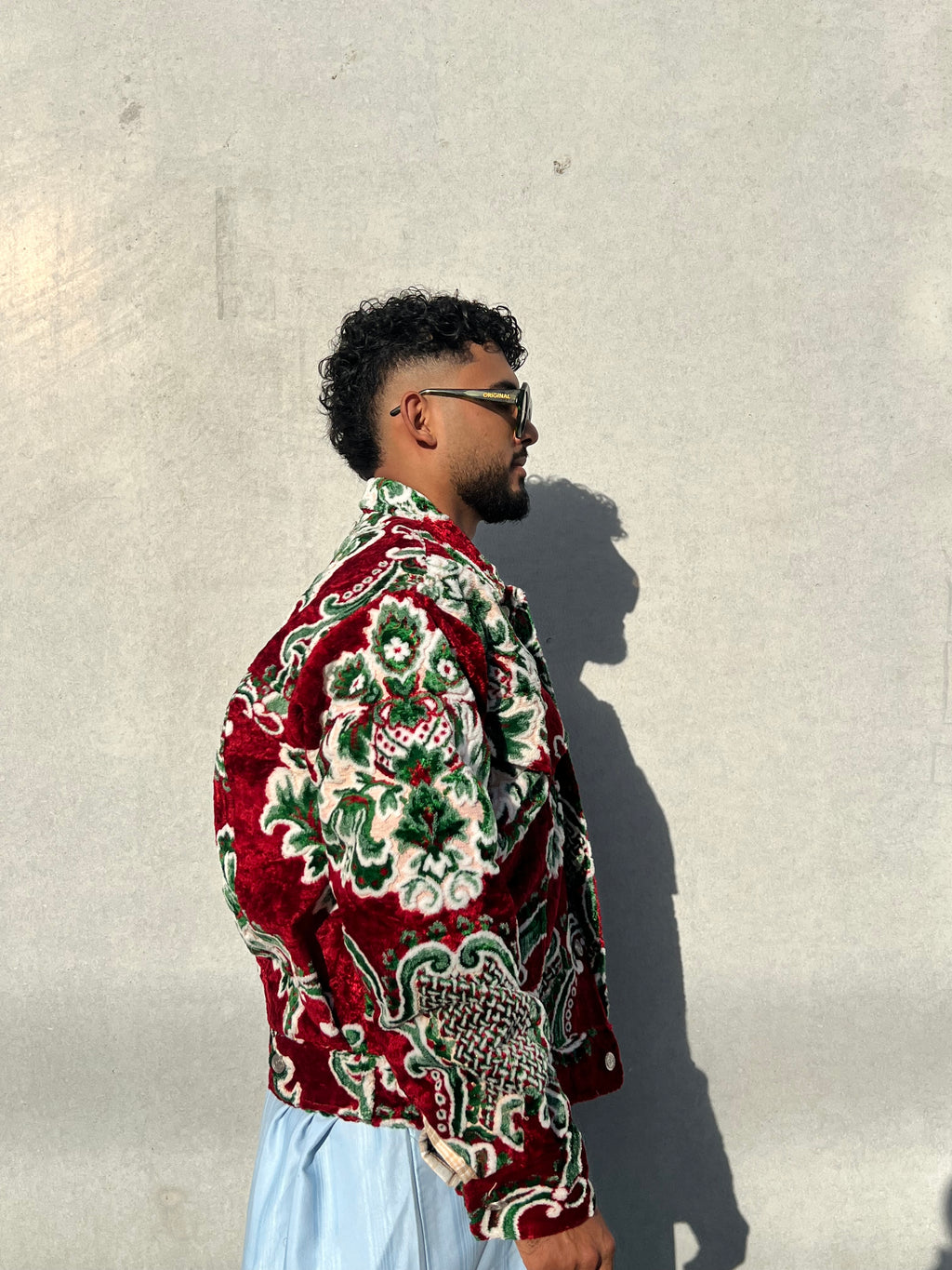 Moroccan hand made with unique design red and green color ,  carpet Jacket UNISEX
