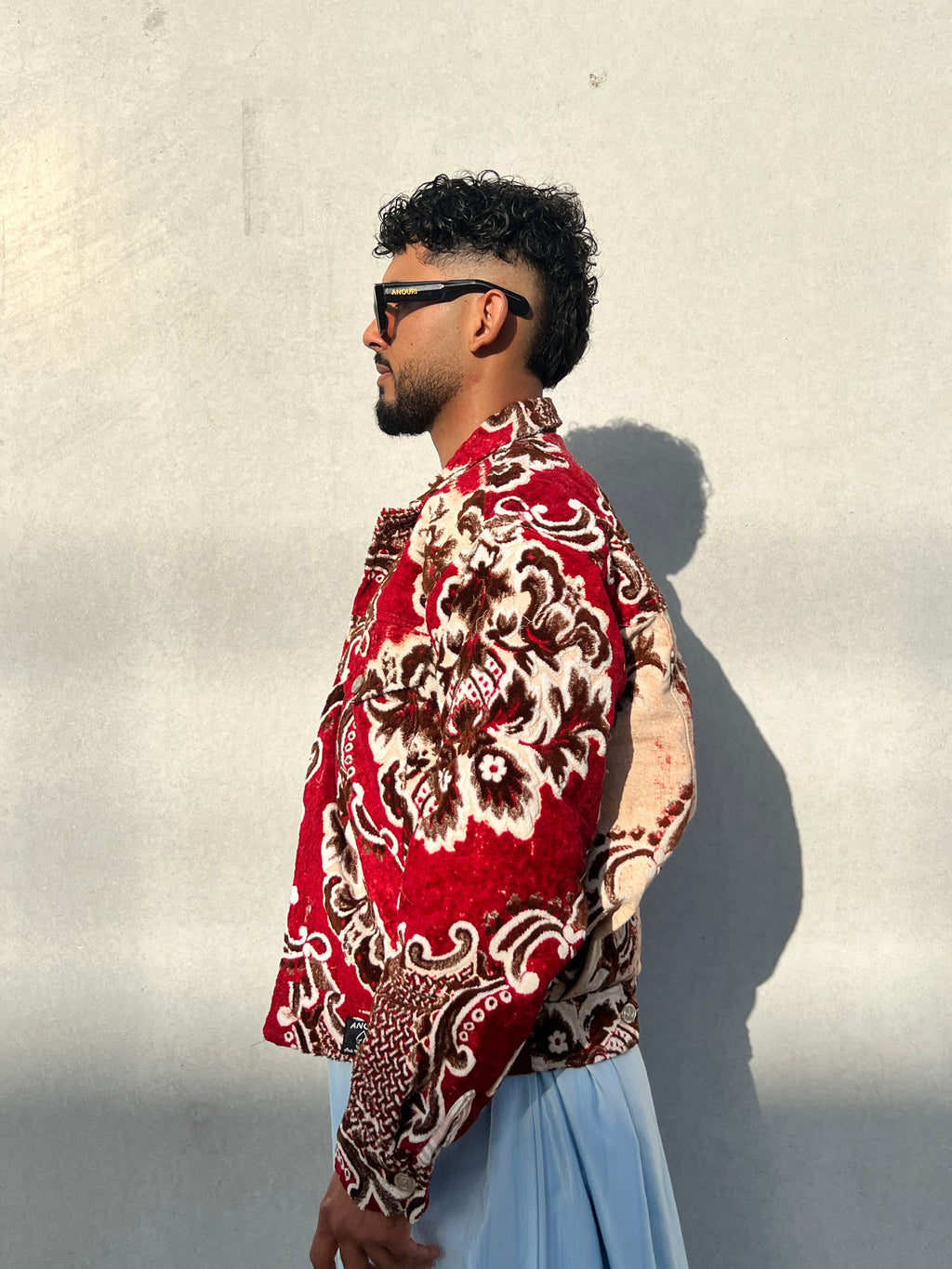 Moroccan hand made with unique red and brown color,  carpet Jacket UNISEX