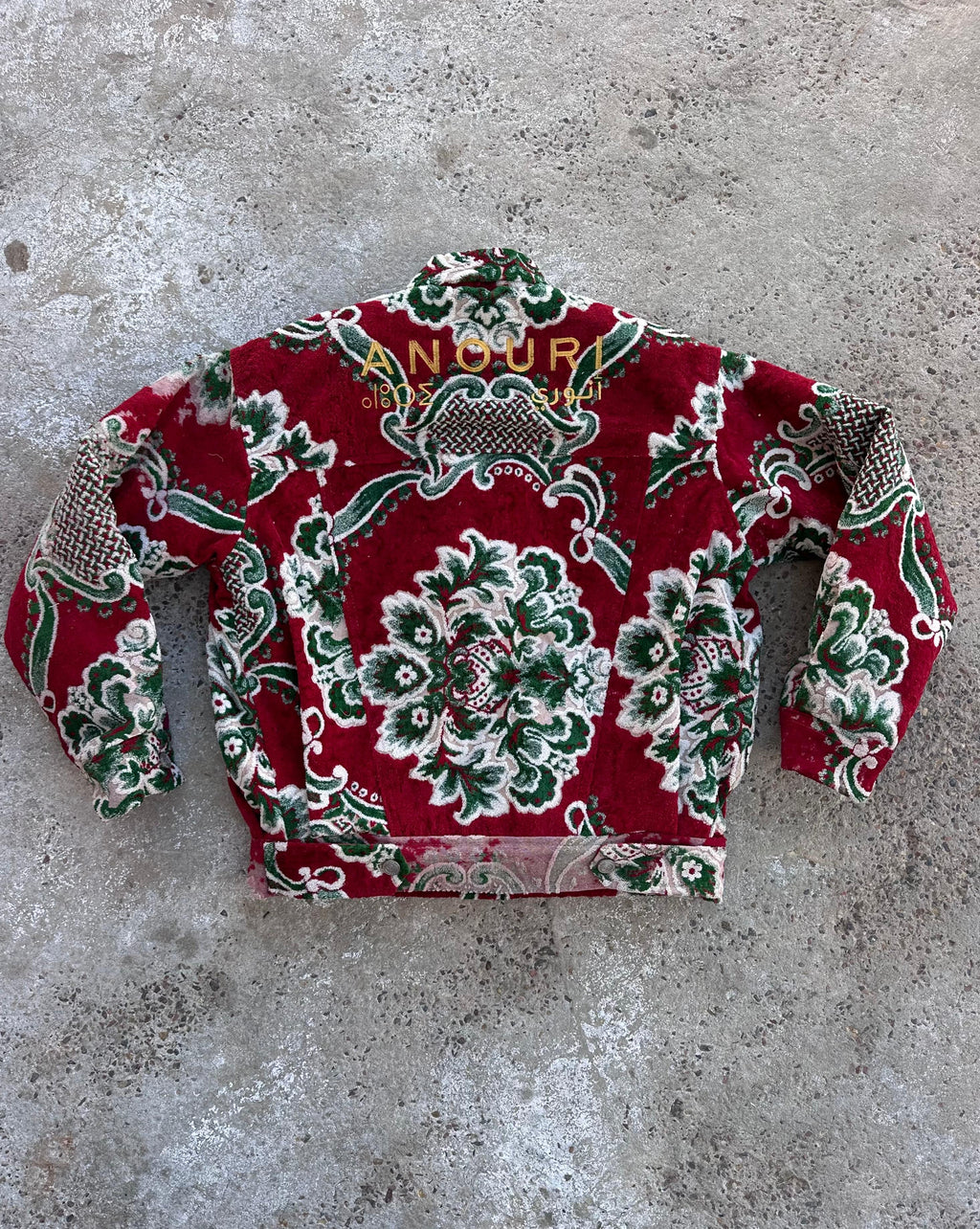 Moroccan hand made with unique red and green  design carpet Jacket UNISEX