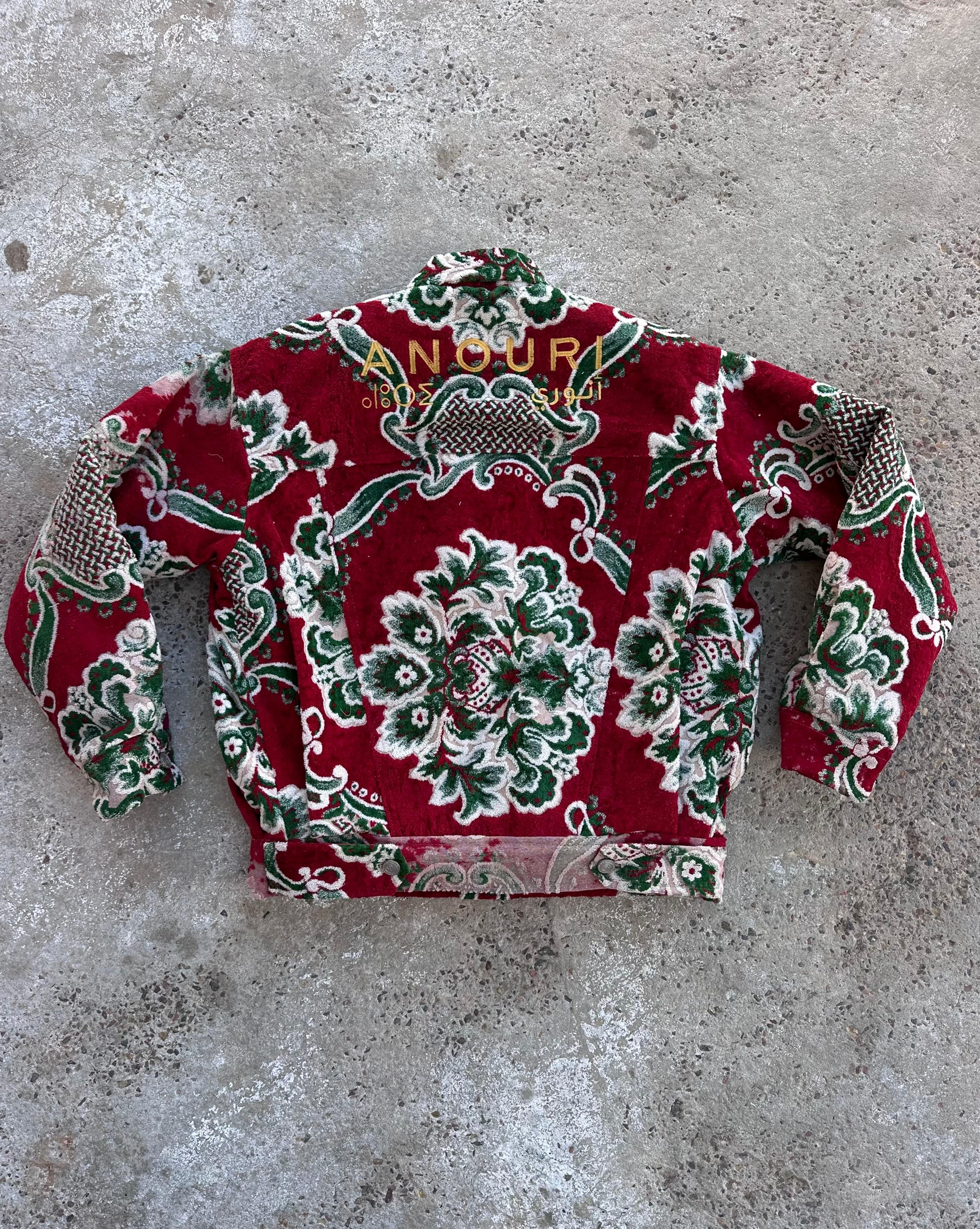 Moroccan hand made with unique red and green  design carpet Jacket UNISEX
