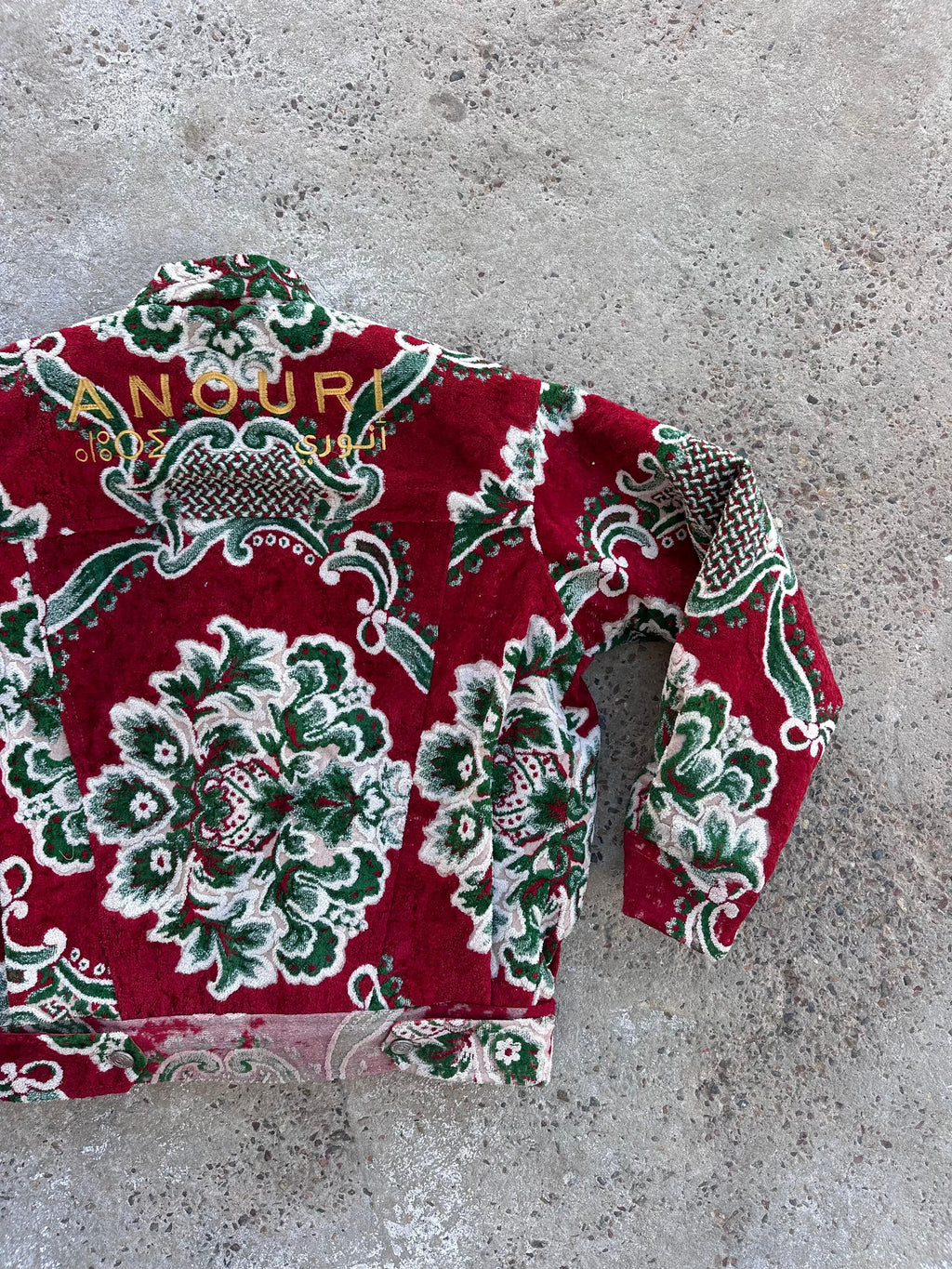 Moroccan hand made with unique red and green  design carpet Jacket UNISEX