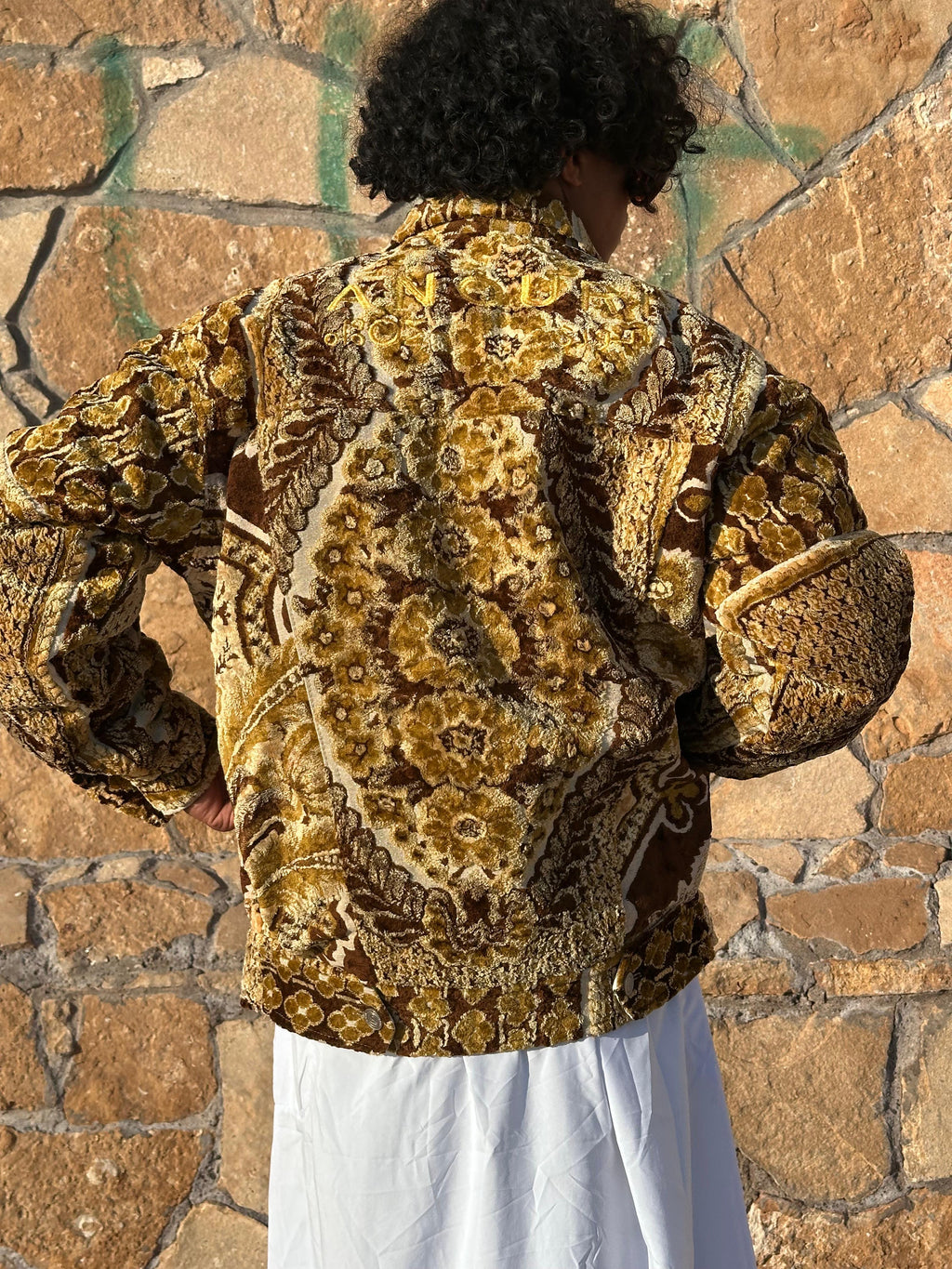 Moroccan hand made with unique brown and yellow color,  carpet Jacket UNISEX