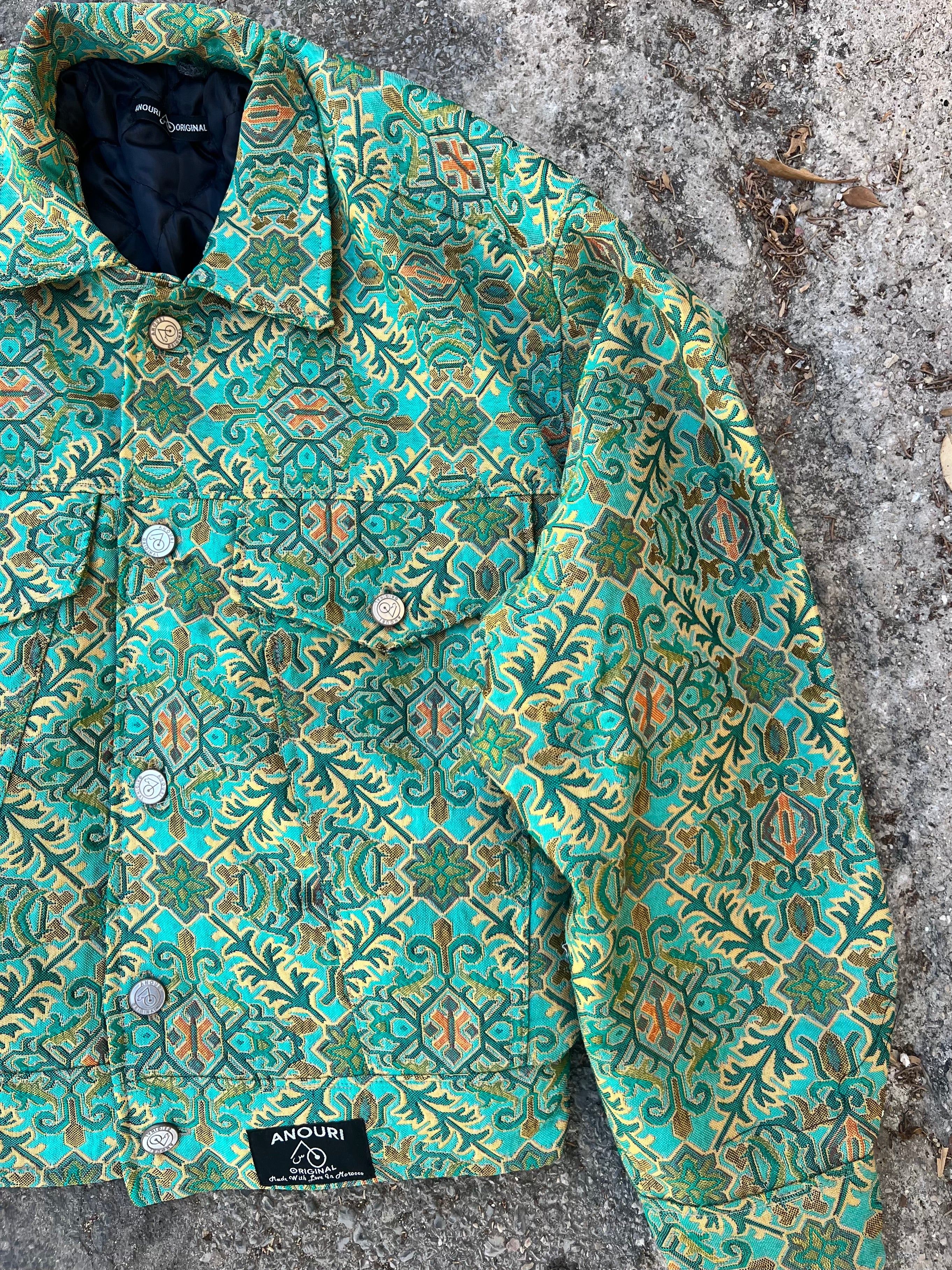 Moroccan hand made with unique white and green color,  carpet Jacket UNISEX (Copy)