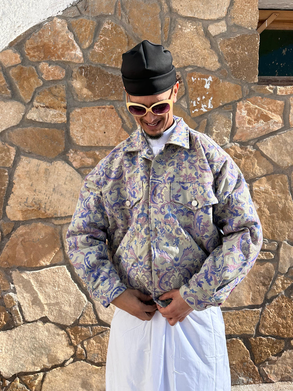 Moroccan hand made with unique lila and blue color,  carpet Jacket UNISEX