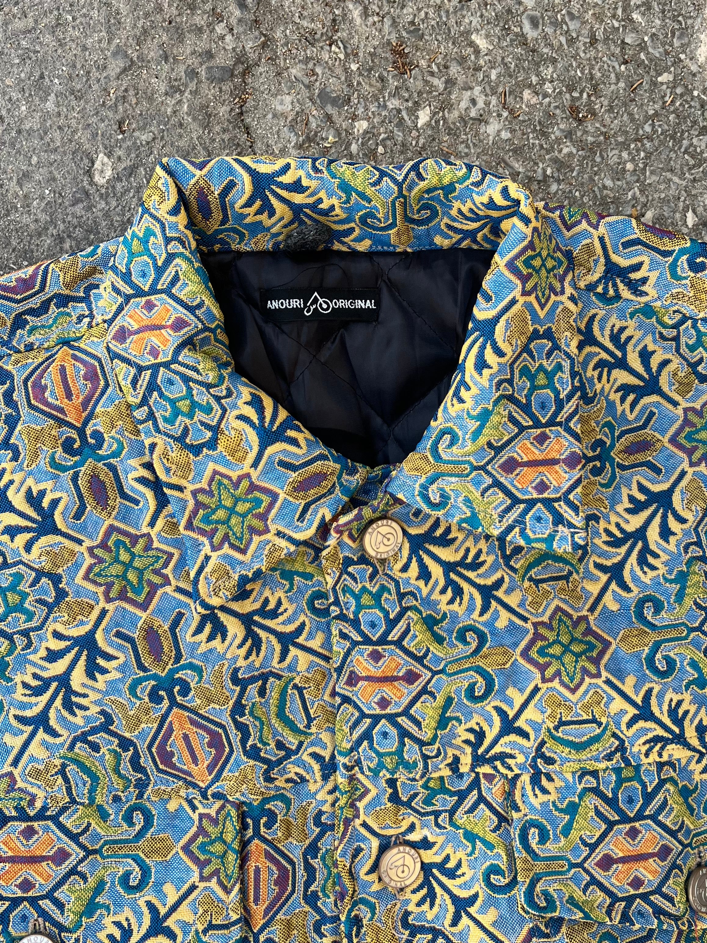 Moroccan hand made with unique colorful blue yellow color ,  carpet Jacket UNISEX