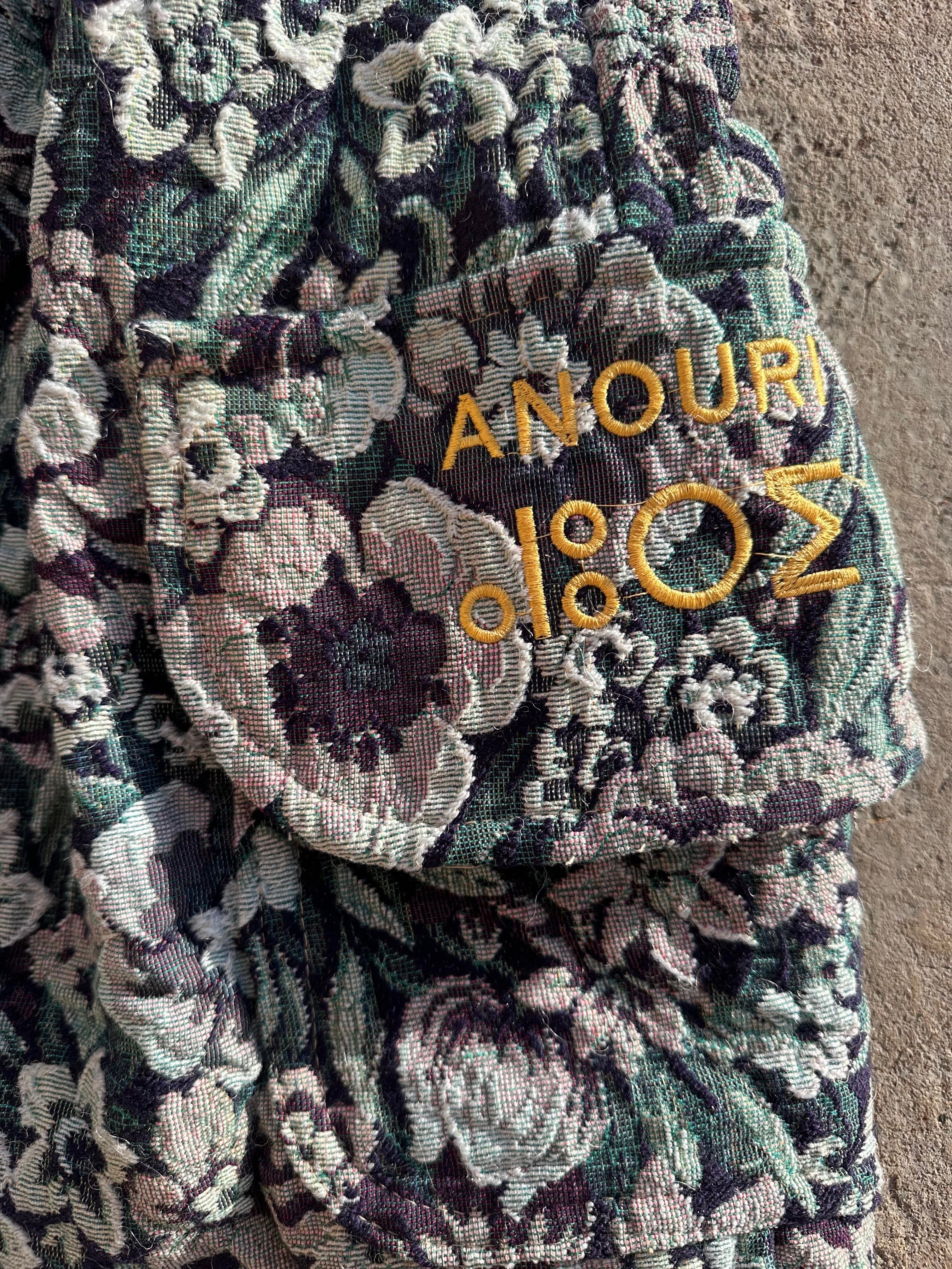 Anouris Original PANT with wide legs with two pockets  side unique carpet blue flower print “Carpet” UNISEX