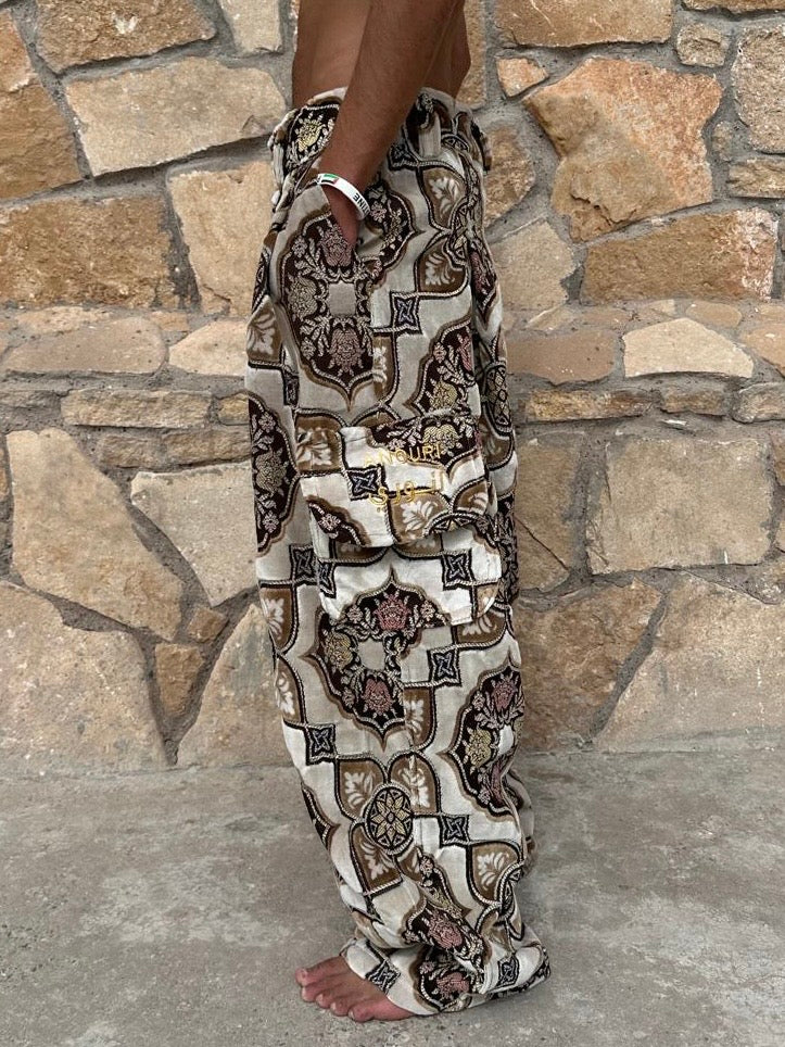 Anouris Original PANT with wide legs with two pockets  side brown print “Carpet” UNISEX