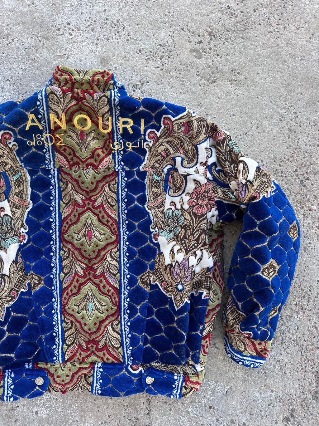 Moroccan hand made with unique blue design carpet Jacket UNISEX