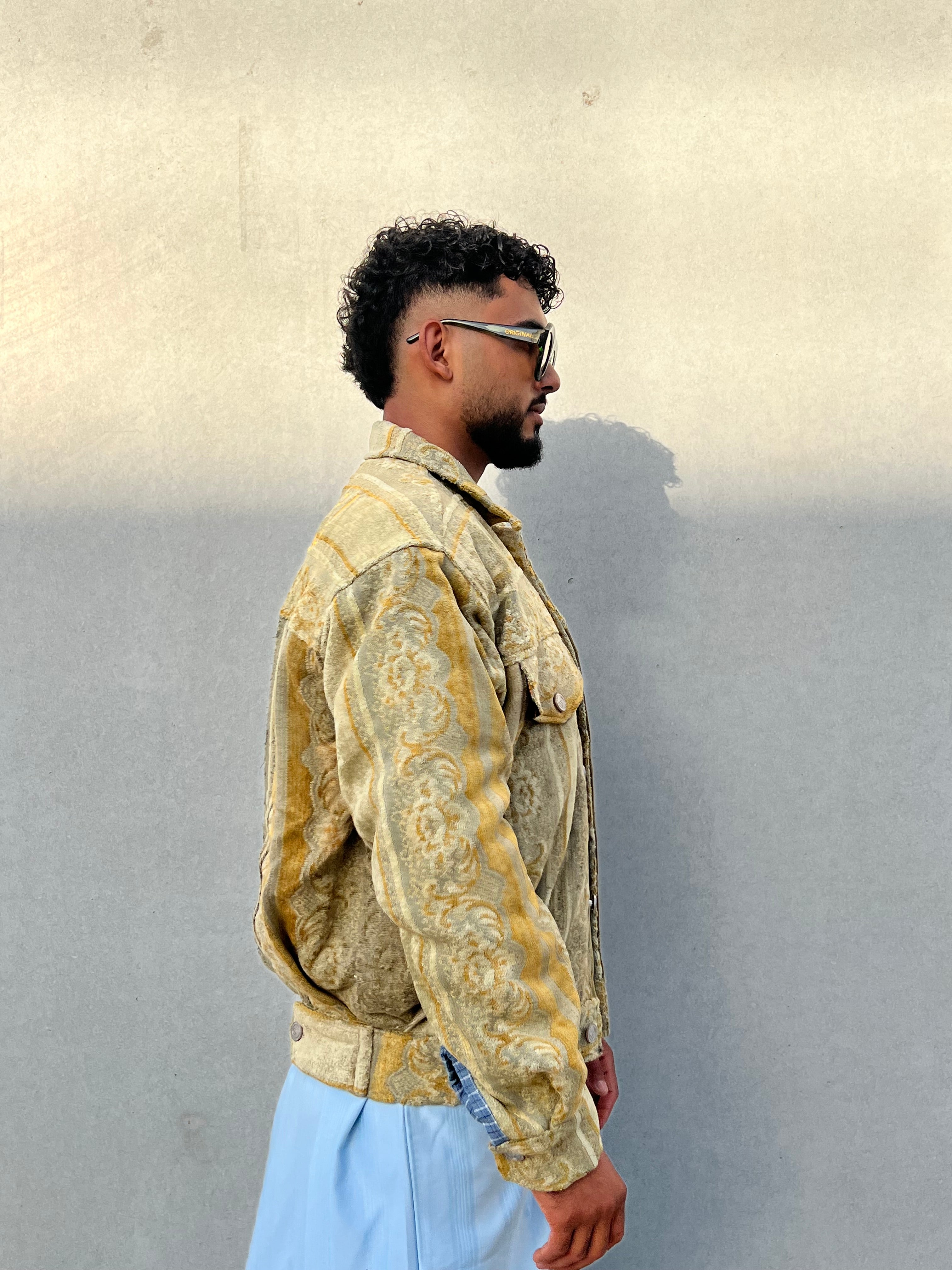 Moroccan hand made with unique light green and yellow color,  carpet Jacket UNISEX
