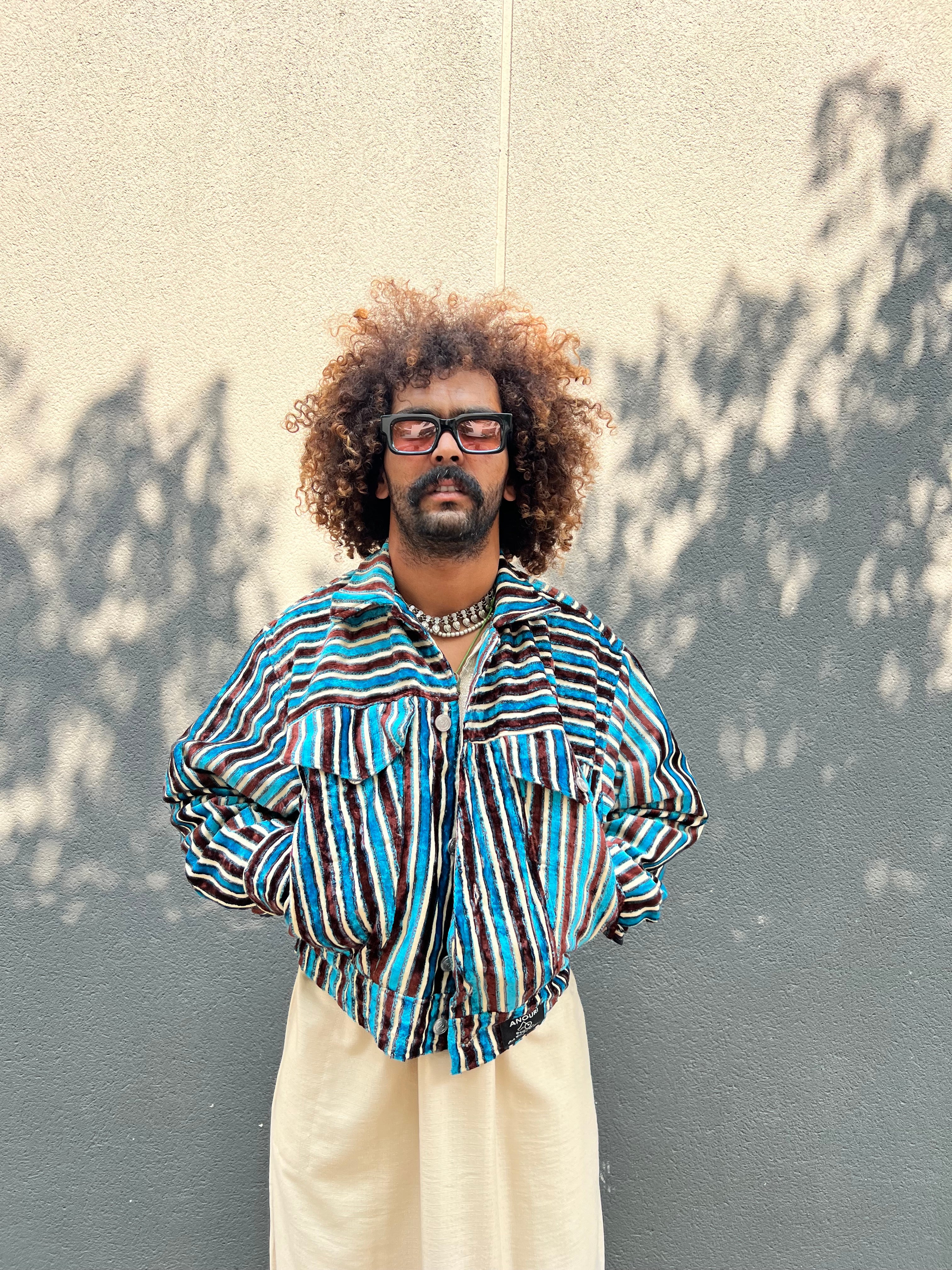 Moroccan hand made with unique brown and blue color,  carpet Jacket UNISEX