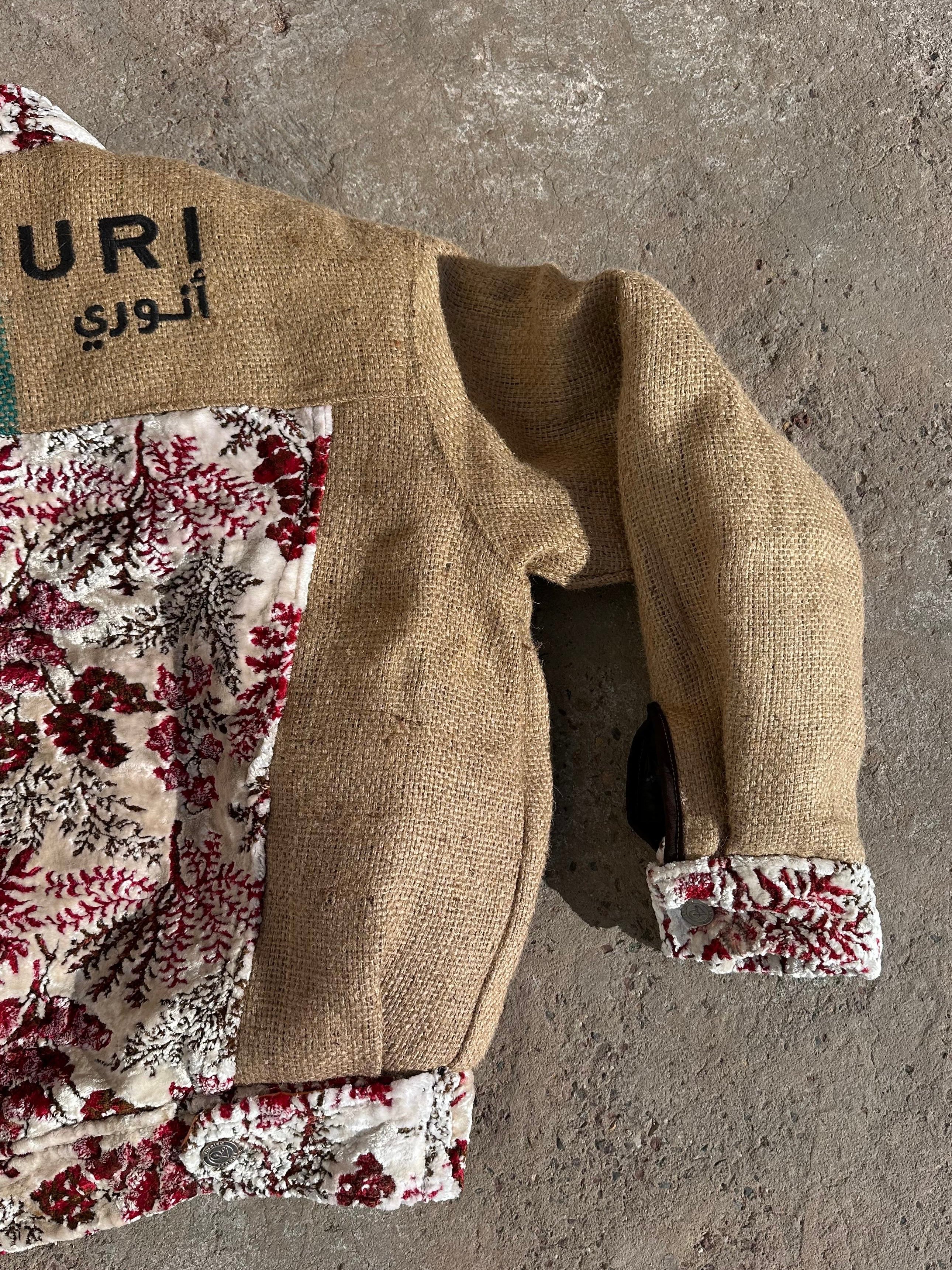 Moroccan hand made white and red burlap Jacket UNISEX