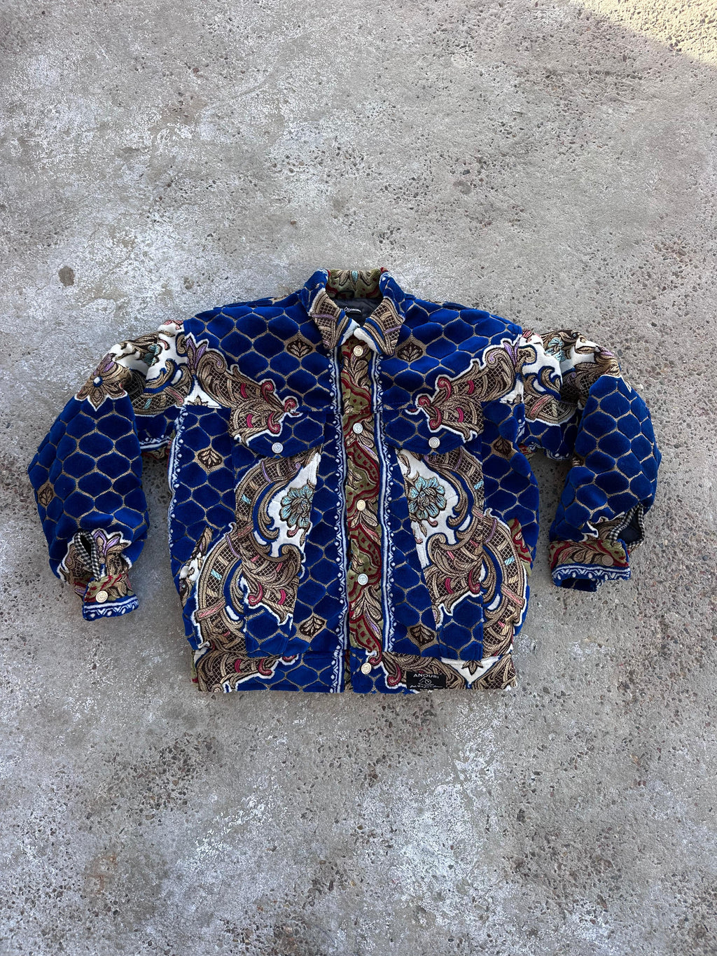 Moroccan hand made with unique blue design carpet Jacket UNISEX
