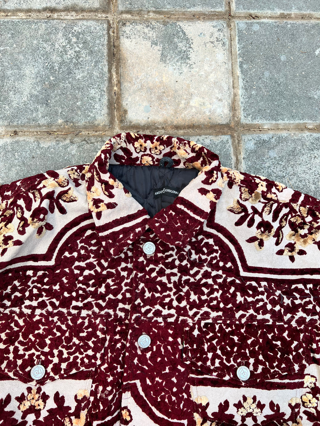 Moroccan hand made with unique red and yellow design ,  carpet Jacket UNISEX