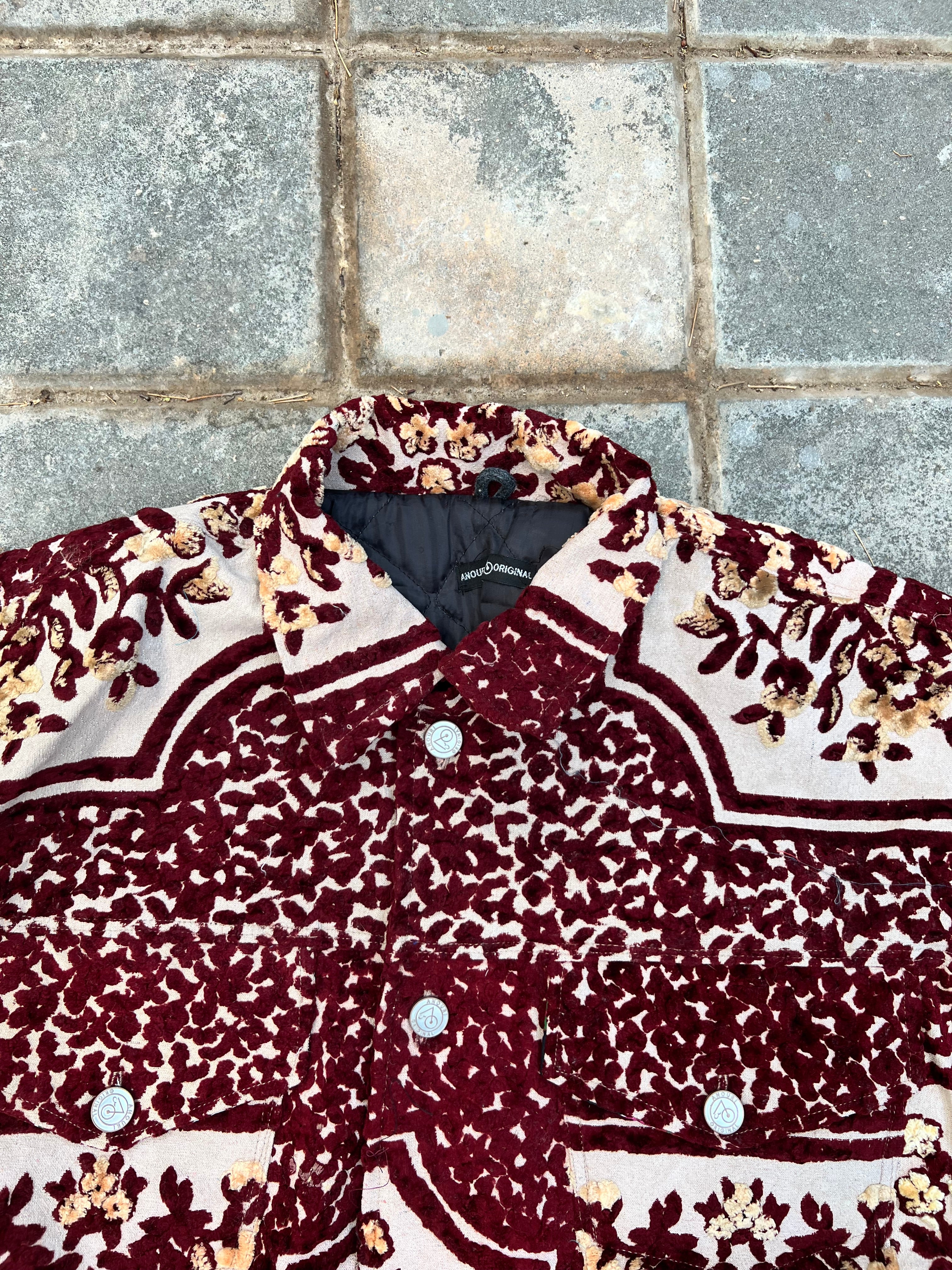 Moroccan hand made with unique red and yellow design ,  carpet Jacket UNISEX