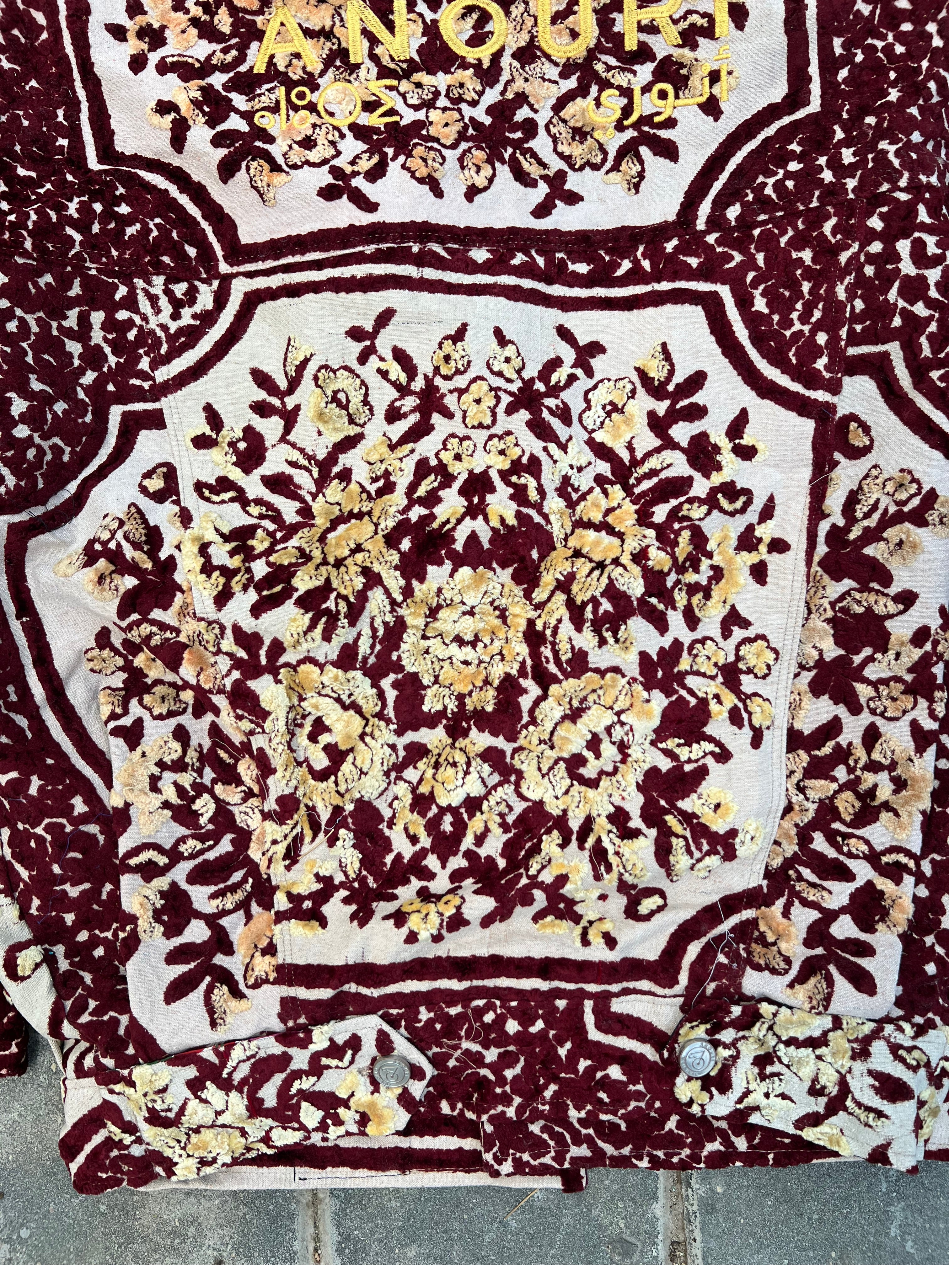 Moroccan hand made with unique red and yellow design ,  carpet Jacket UNISEX