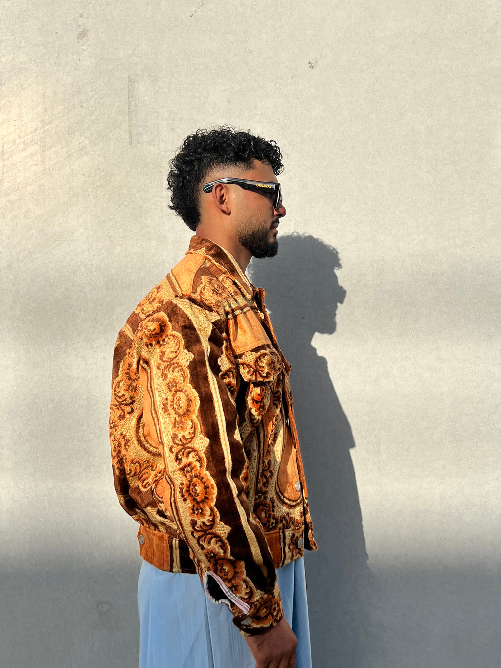 Moroccan hand made with unique light orange color,  carpet Jacket UNISEX