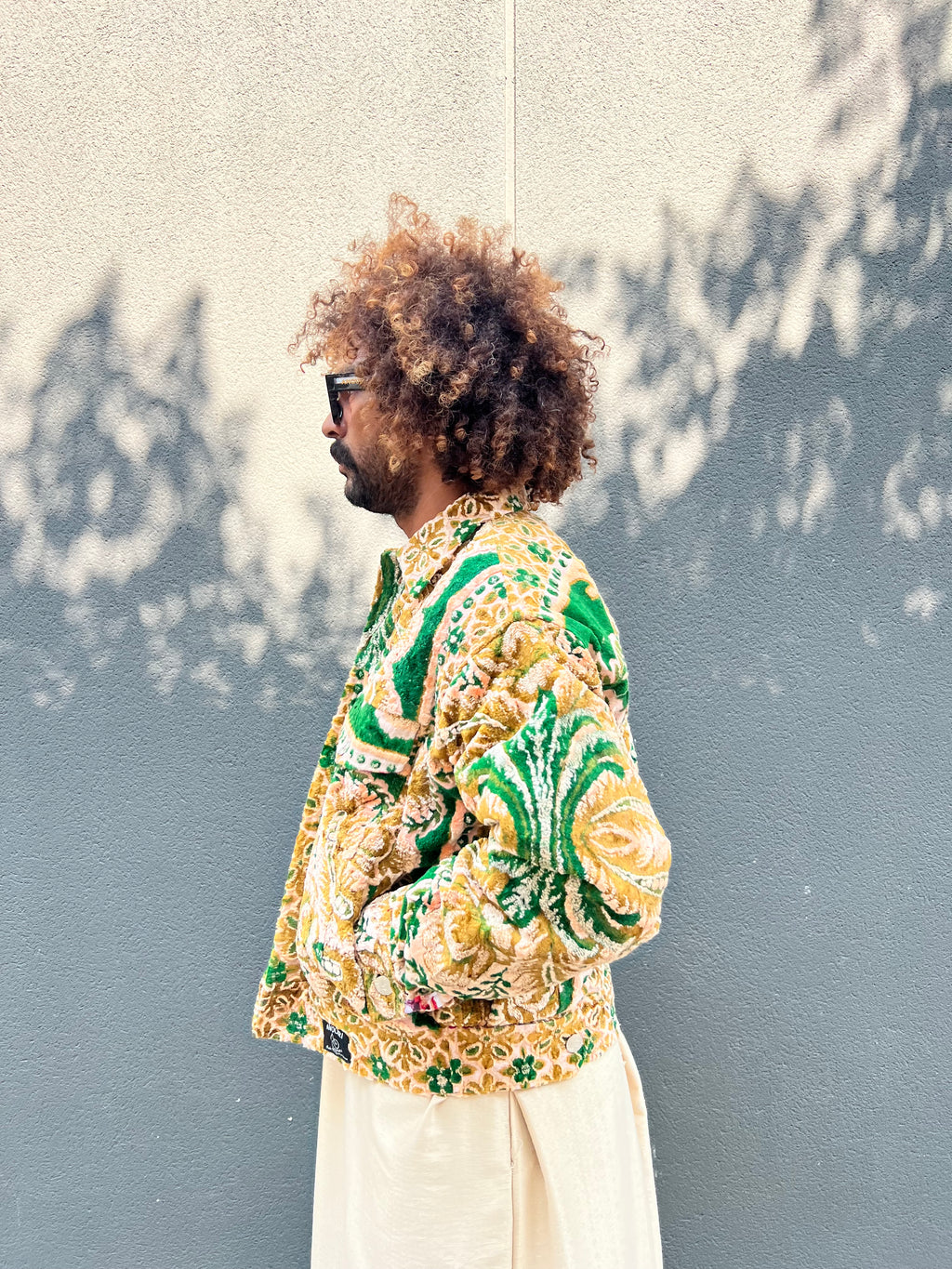 Moroccan hand made with unique green and yellow color,  carpet Jacket UNISEX