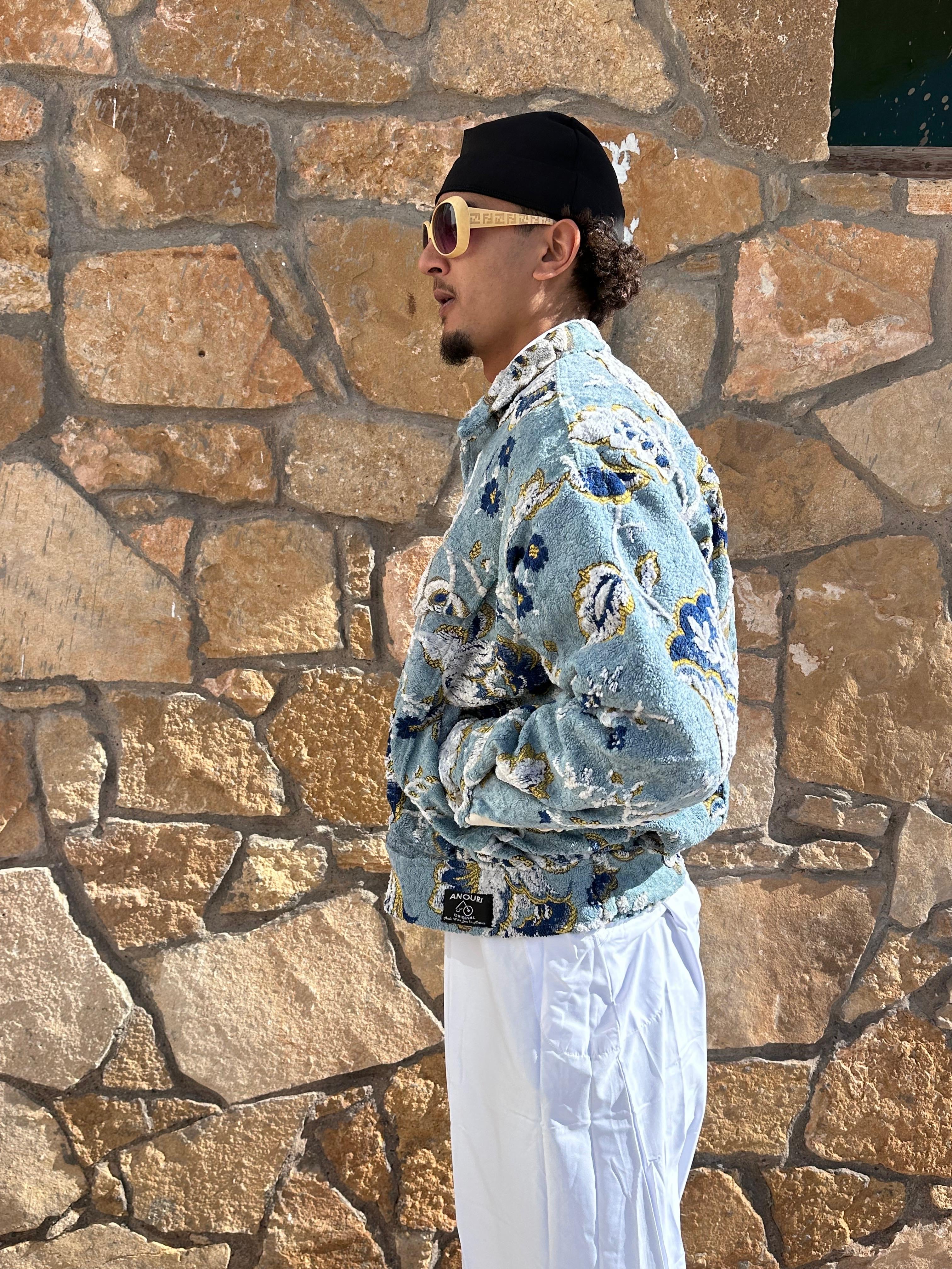 Moroccan hand made with unique light blue color,  carpet Jacket UNISEX