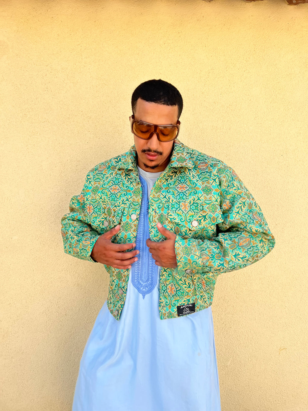 Moroccan hand made with unique white and green color,  carpet Jacket UNISEX (Copy)