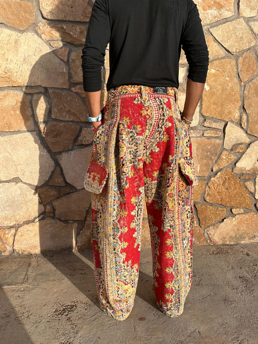 Anouris Original PANT with wide legs with two pockets  side unique red print “Carpet” UNISEX