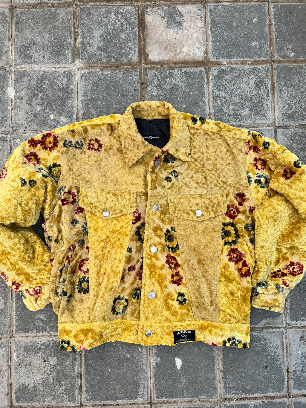 Moroccan hand made with unique flowers and yellow color,  carpet Jacket UNISEX