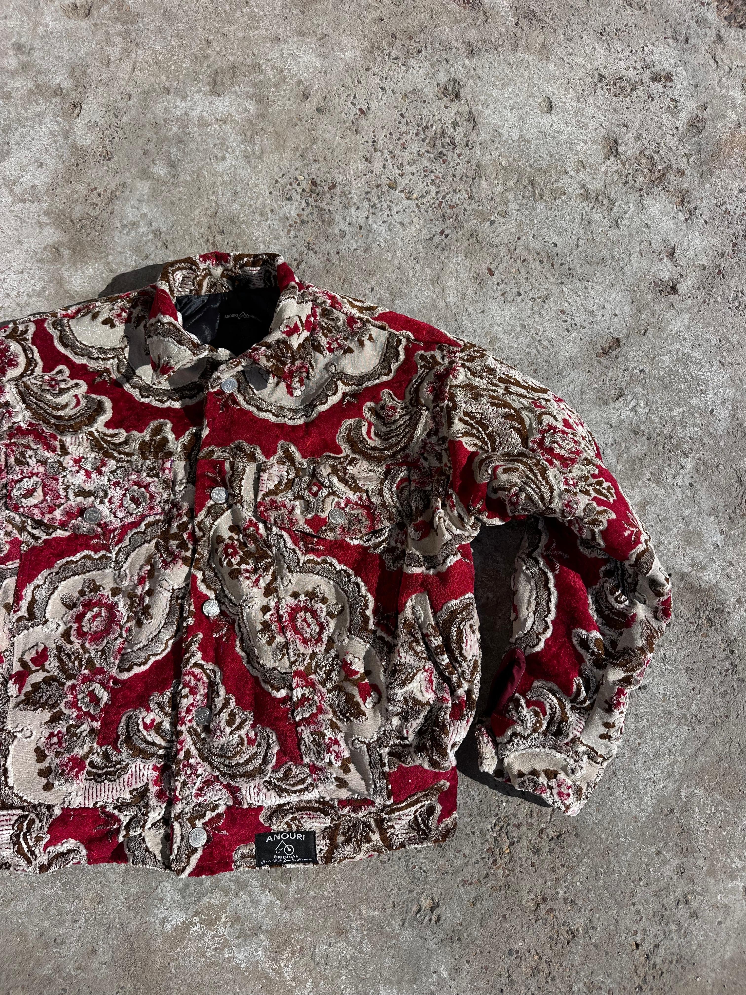 Moroccan hand made with unique red color,  carpet Jacket UNISEX