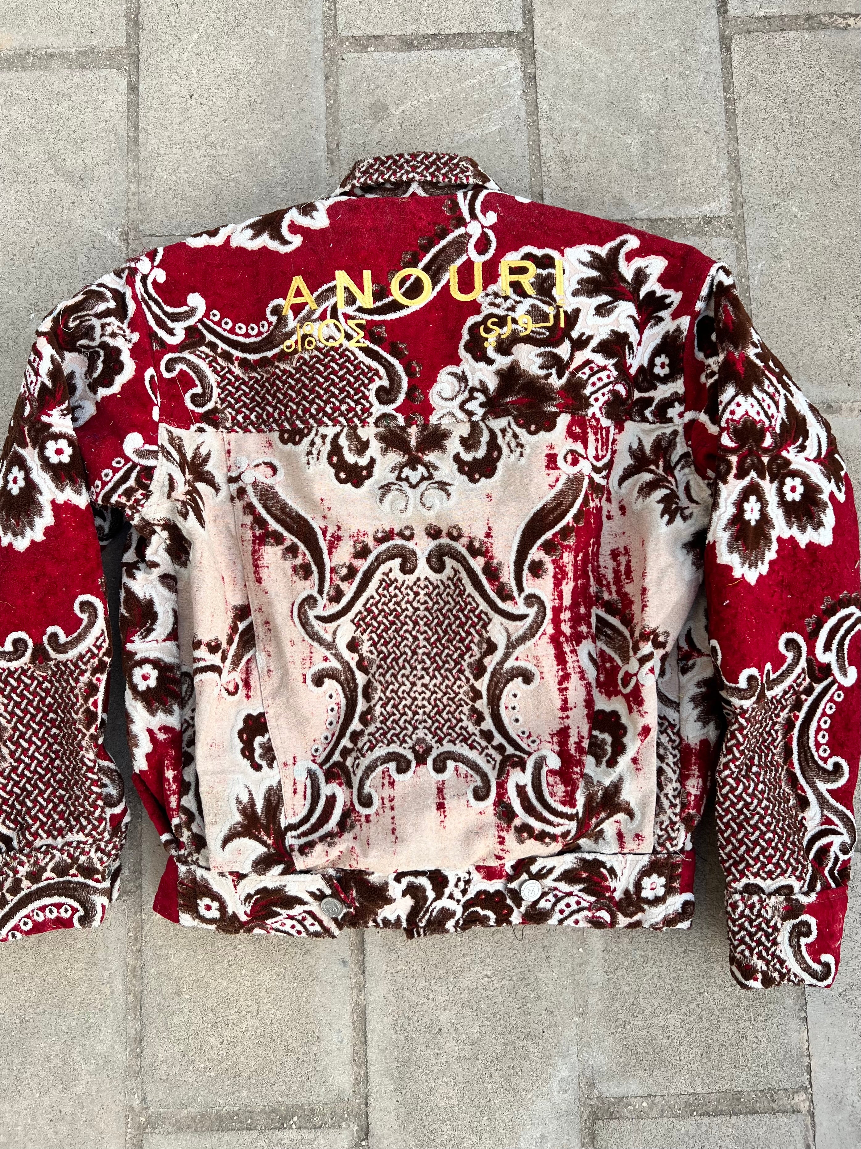 Moroccan hand made with unique red and brown color,  carpet Jacket UNISEX