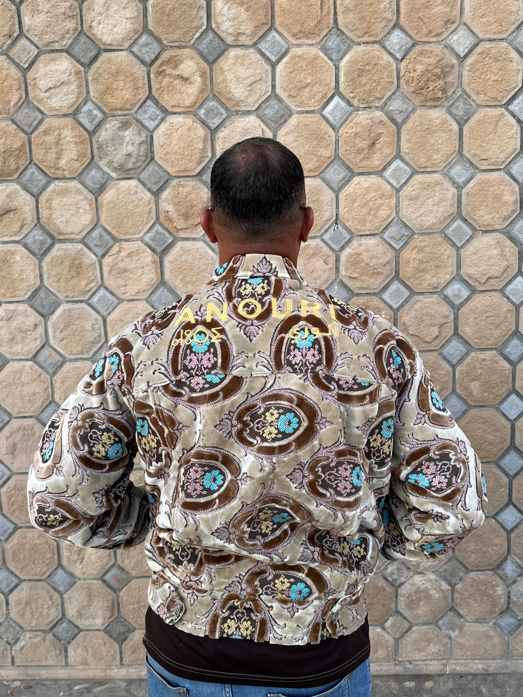 Moroccan hand made yellow and brown with unique design carpet Jacket UNISEX