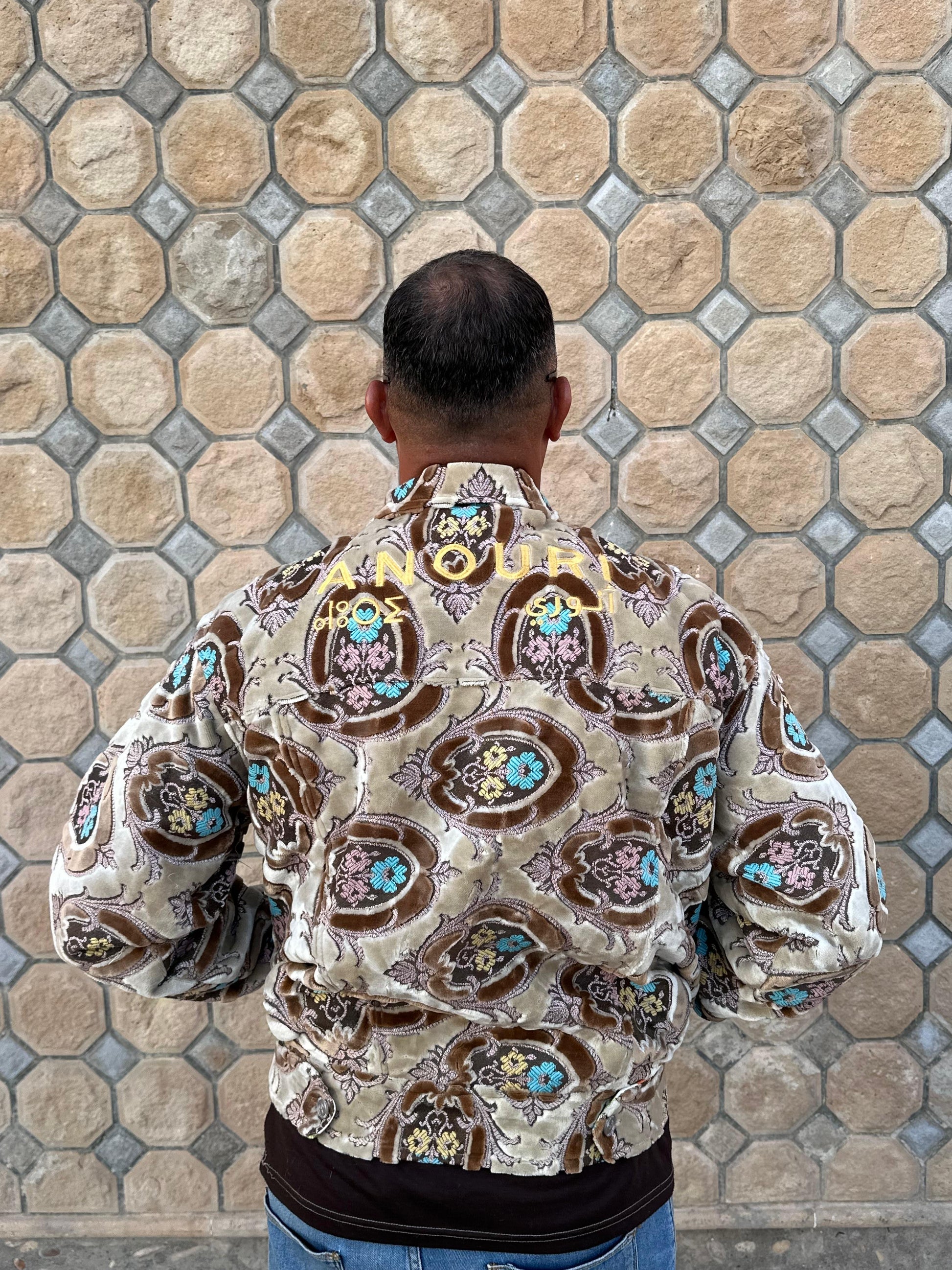 Moroccan hand made yellow and brown with unique design carpet Jacket UNISEX