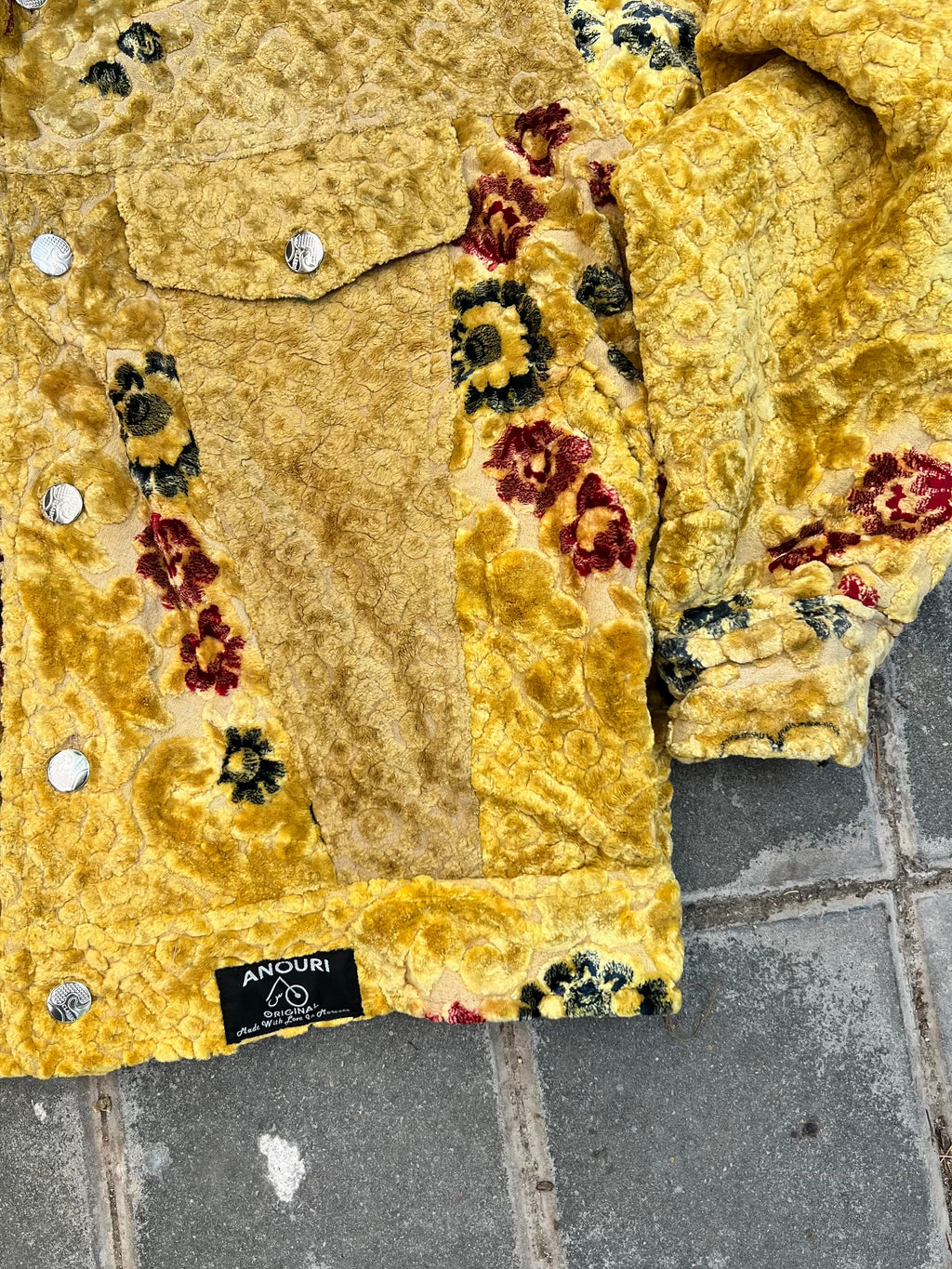 Moroccan hand made with unique flowers and yellow color,  carpet Jacket UNISEX