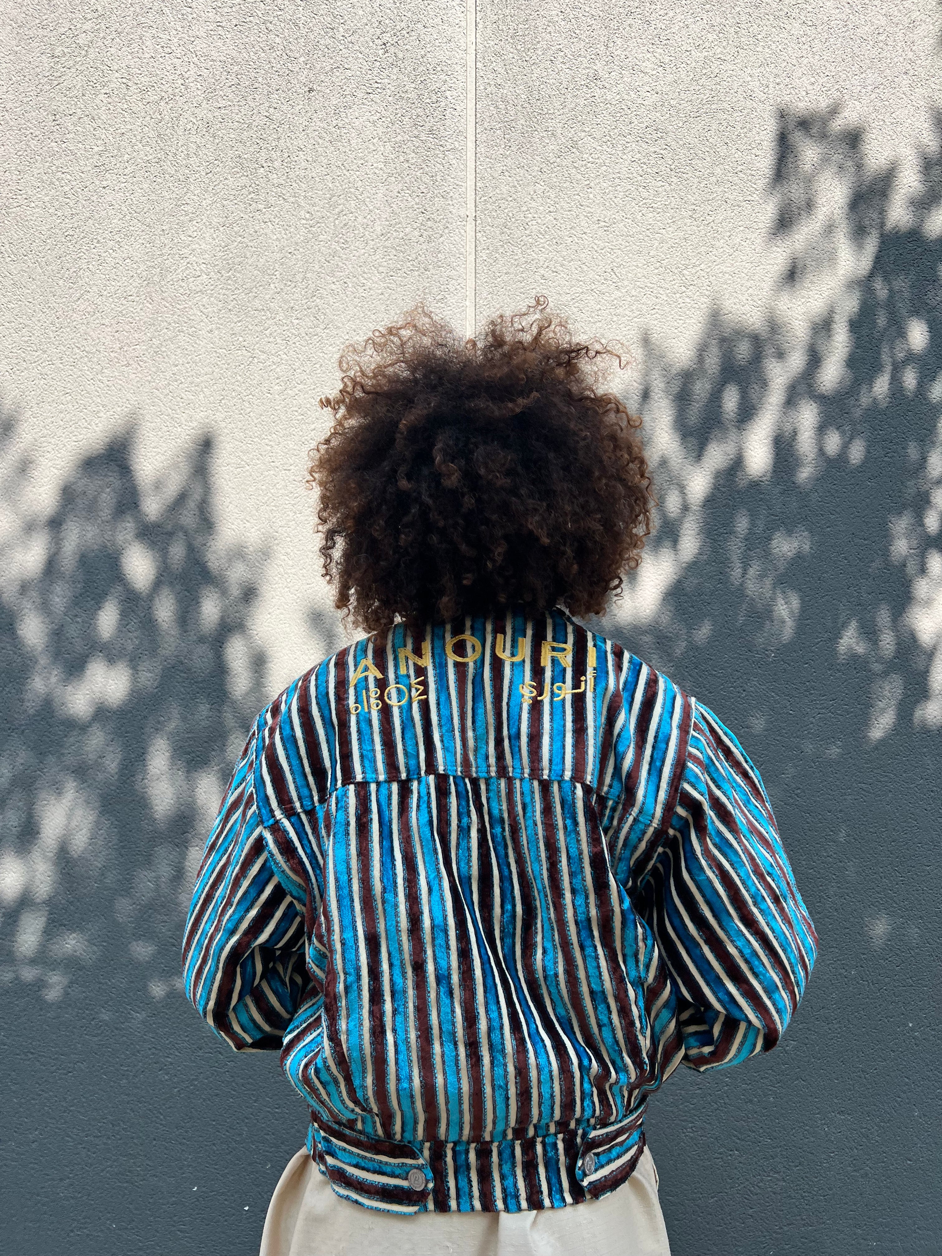 Moroccan hand made with unique brown and blue color,  carpet Jacket UNISEX