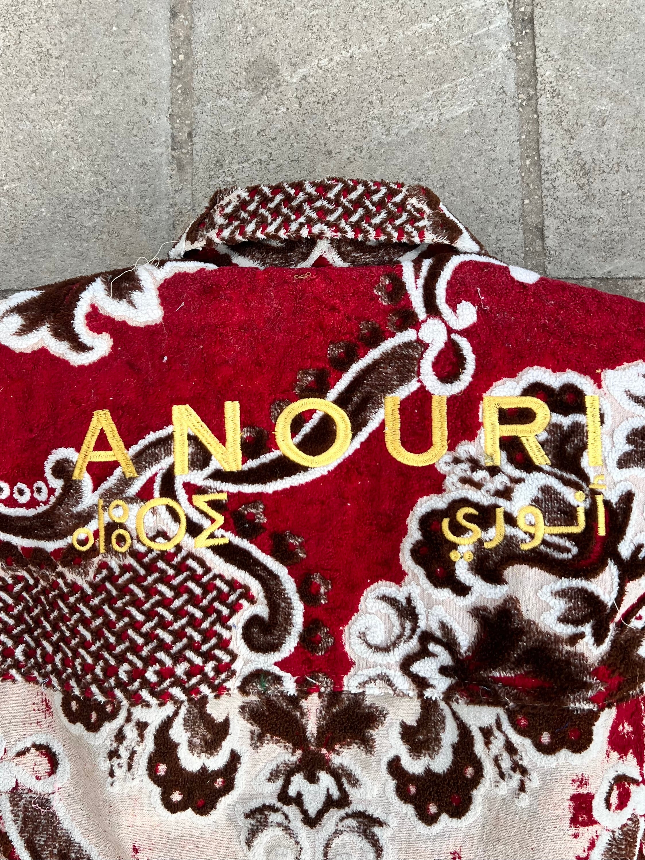 Moroccan hand made with unique red and brown color,  carpet Jacket UNISEX