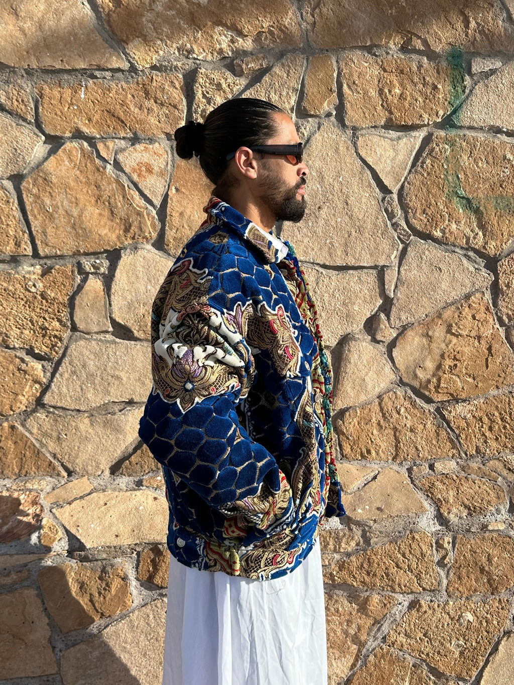 Moroccan hand made with unique blue design carpet Jacket UNISEX