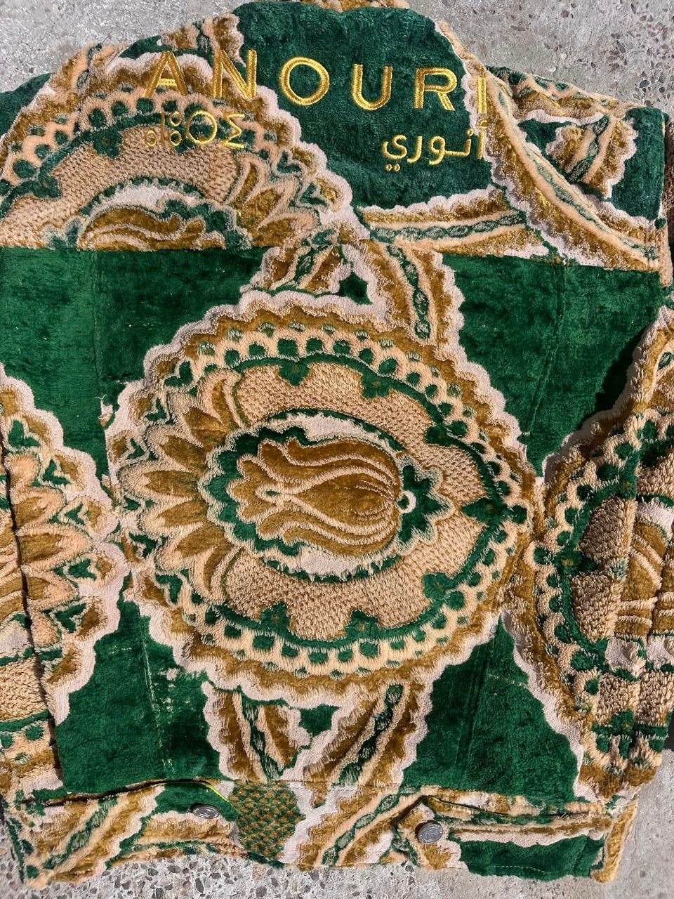 Moroccan hand made with unique green and yellow color,  carpet Jacket UNISEX