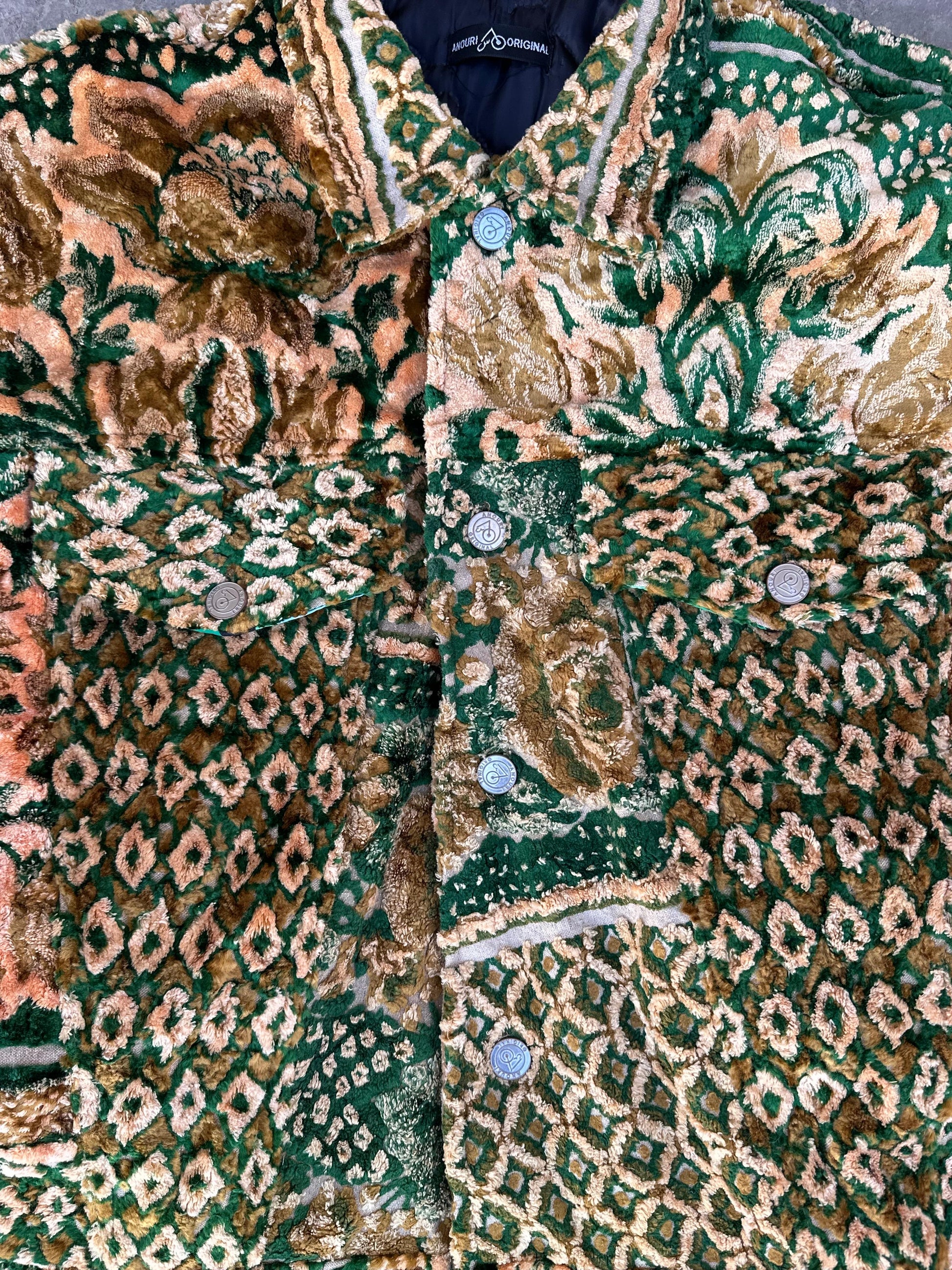 Moroccan hand made green with unique design carpet Jacket UNISEX