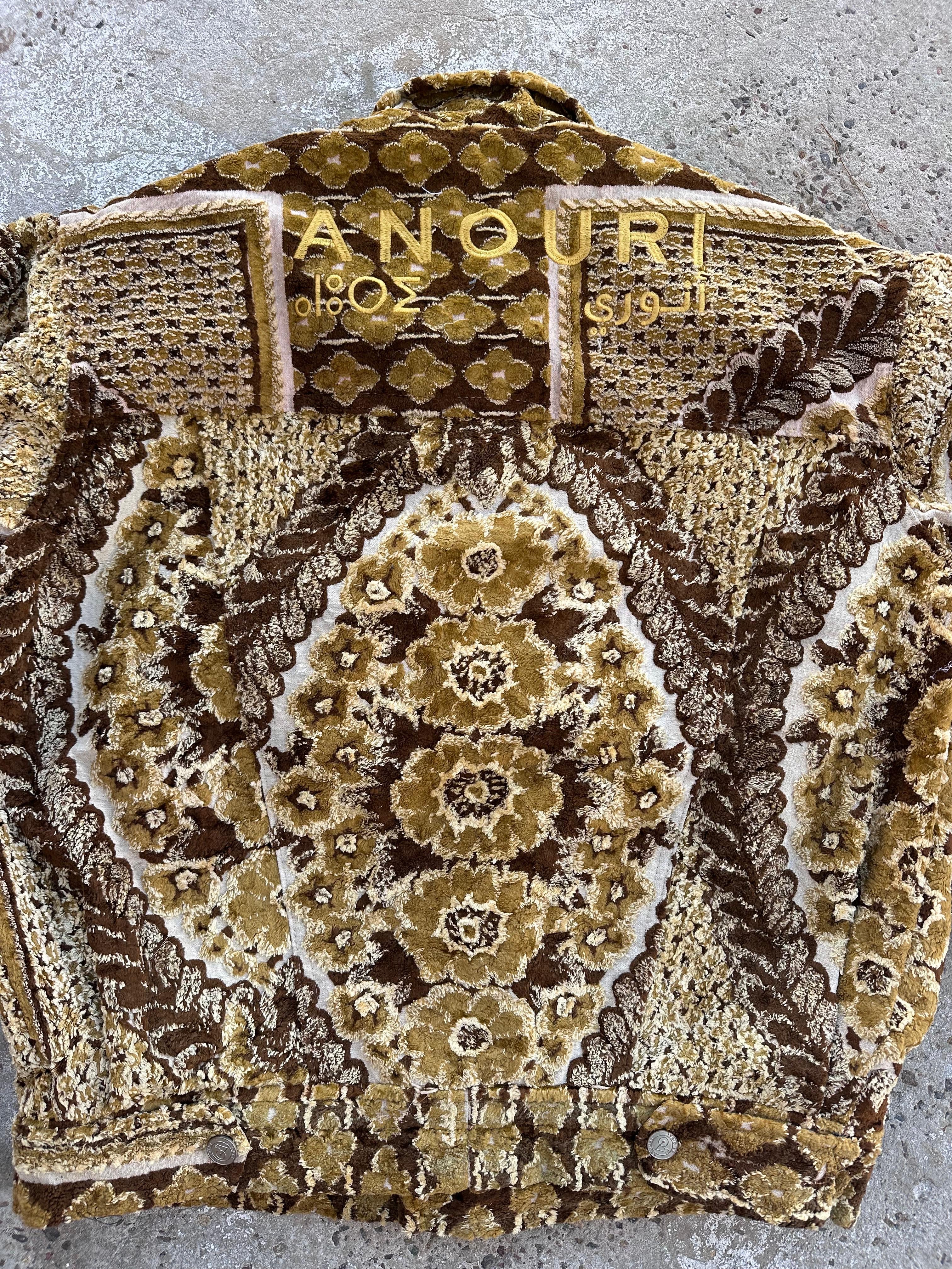 Moroccan hand made with unique yellow and brown design carpet Jacket UNISEX