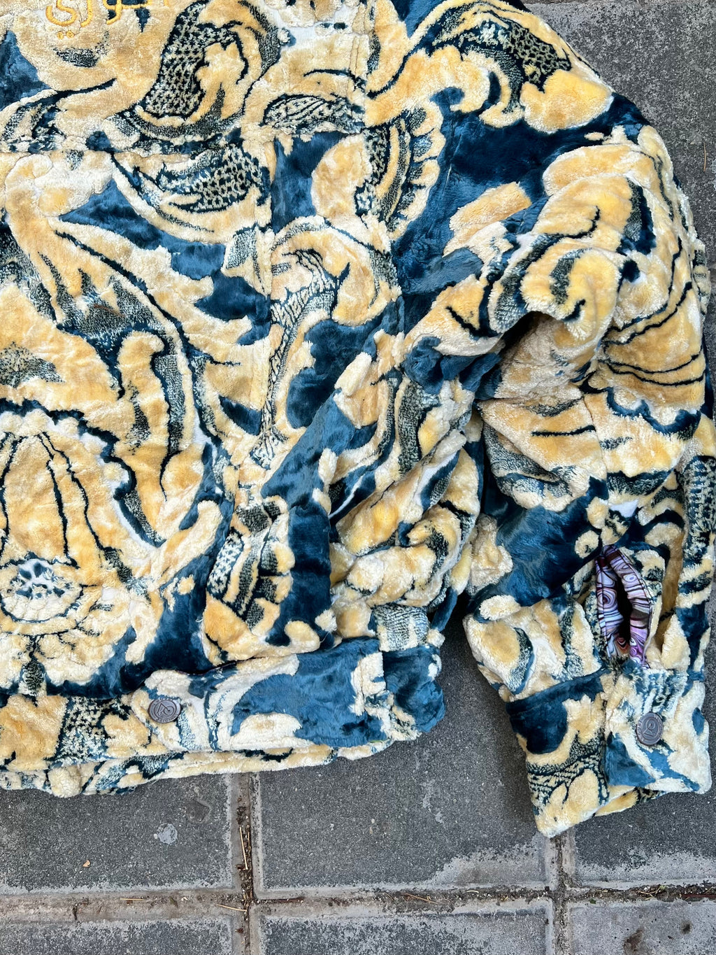 Moroccan hand made with unique yellow and blue color,  carpet Jacket UNISEX