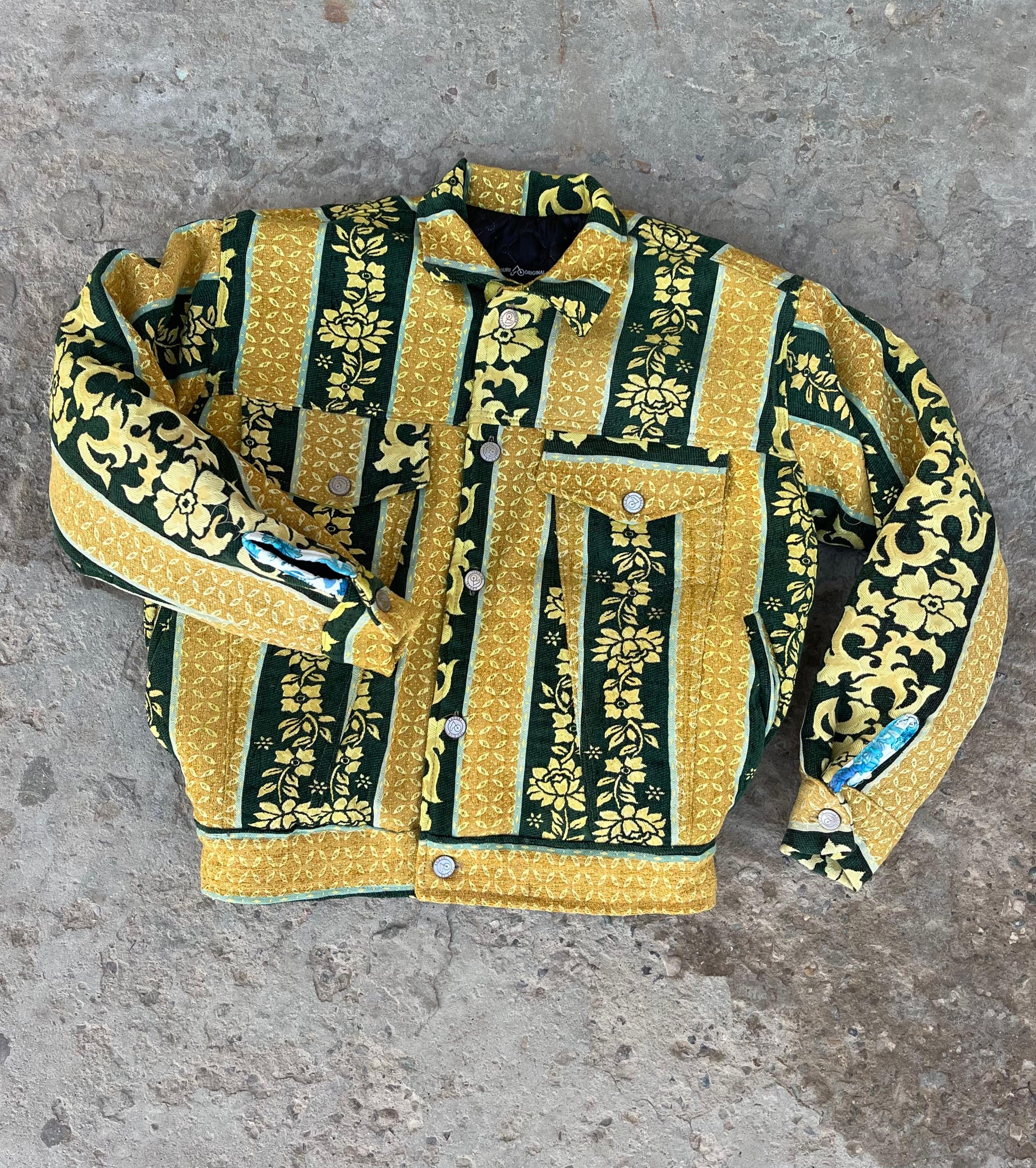 Moroccan hand made with unique yellow and green  design carpet Jacket UNISEX