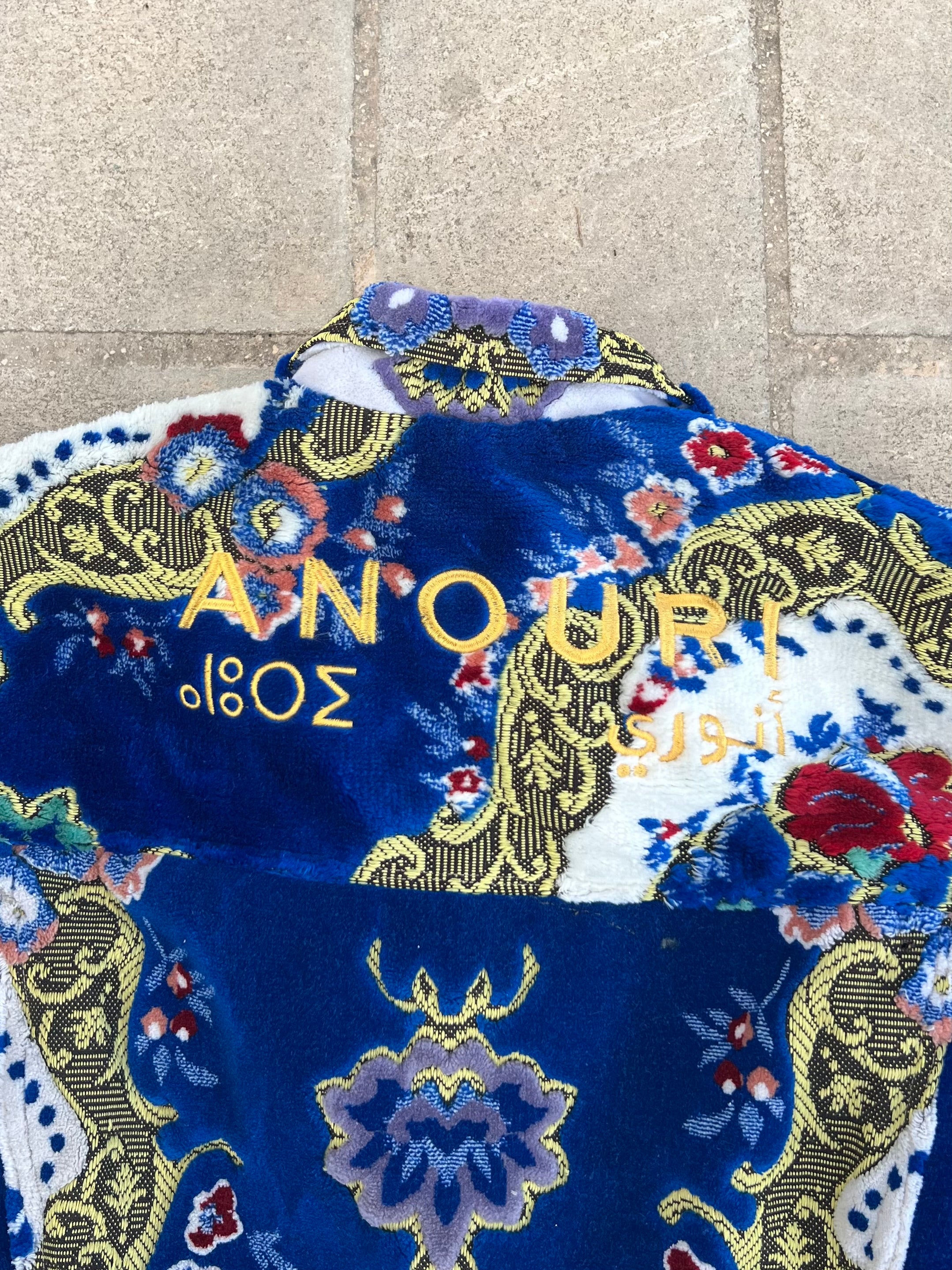 Moroccan hand made with unique design blue color ,  carpet Jacket UNISEX