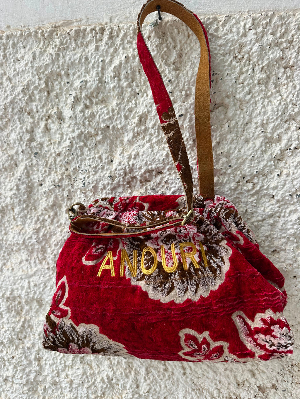 Anouri Original Royal red Floral Carpet Wrist Bag