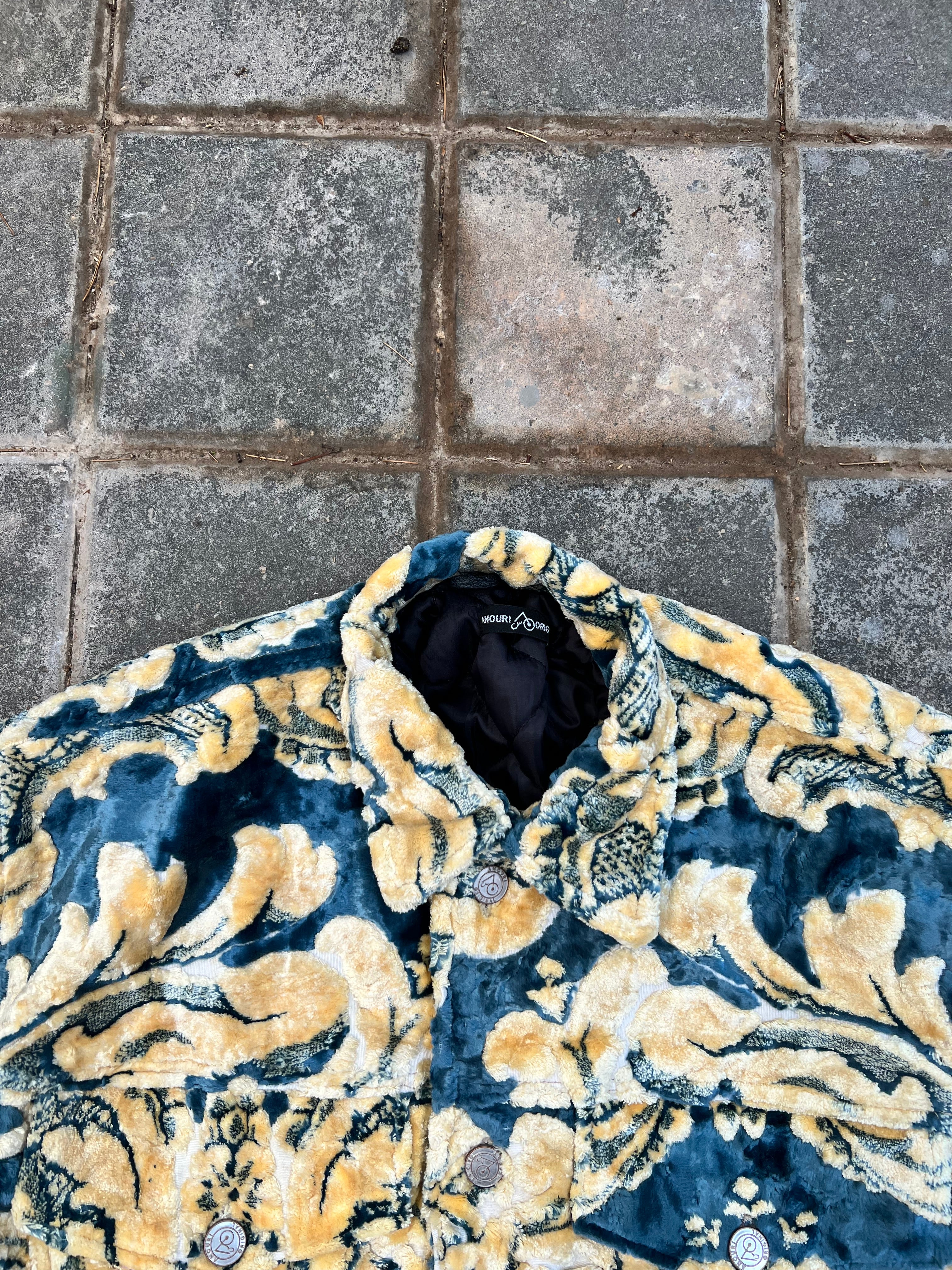 Moroccan hand made with unique yellow and blue color,  carpet Jacket UNISEX