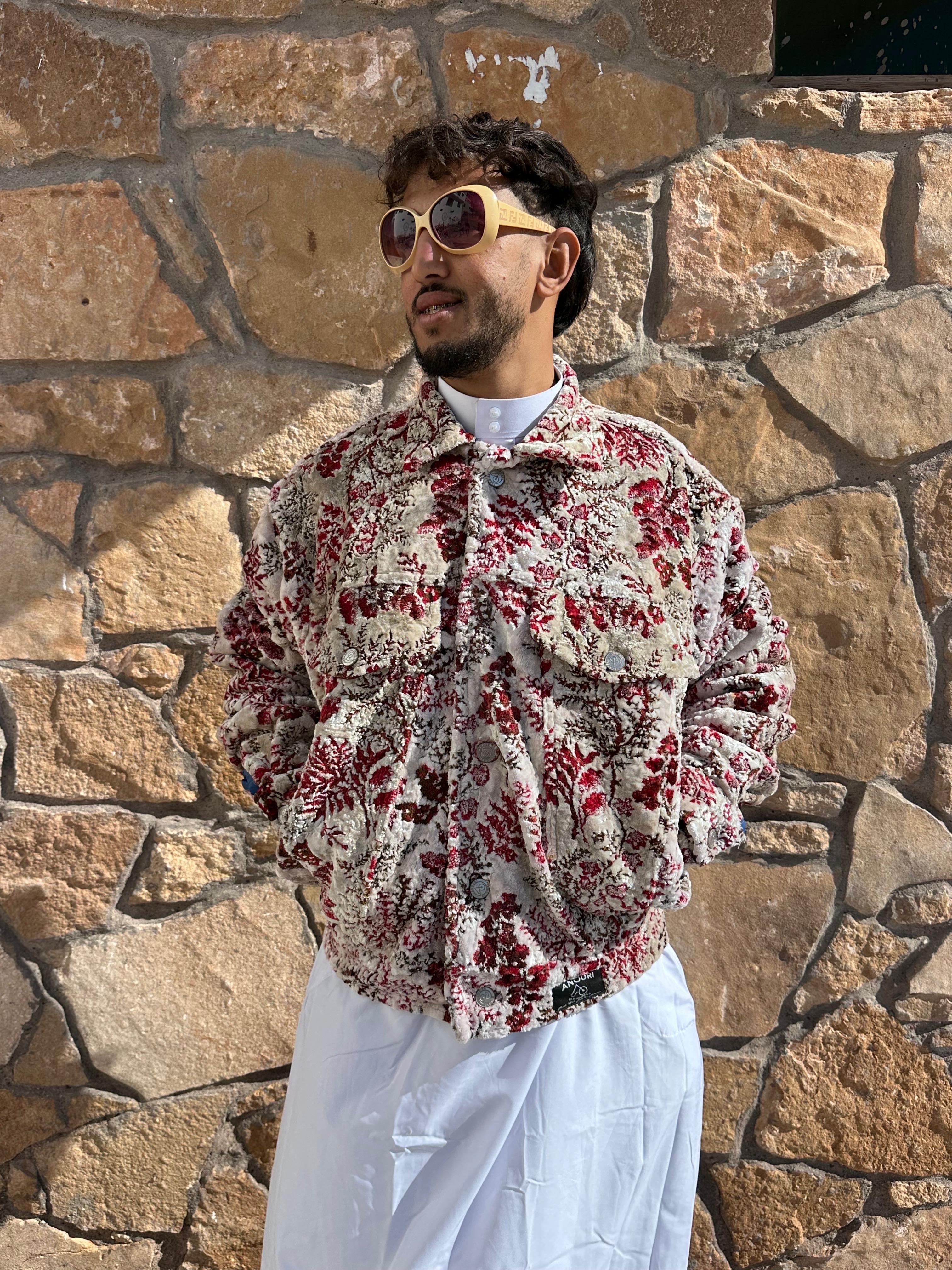 Moroccan hand made with unique white and red color,  carpet Jacket UNISEX
