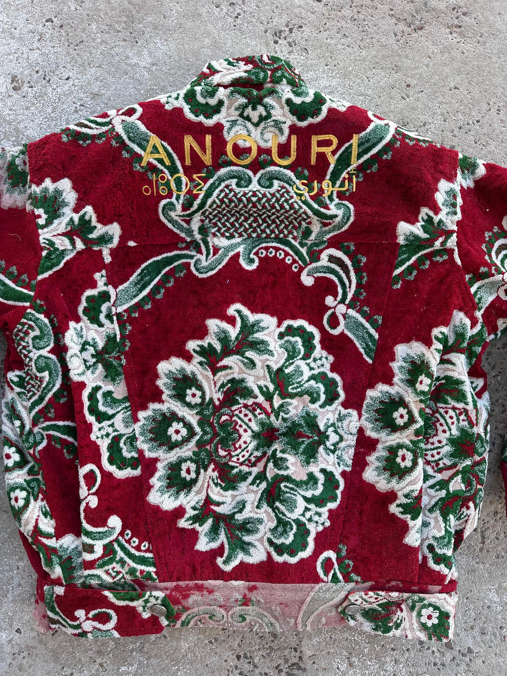 Moroccan hand made with unique red and green  design carpet Jacket UNISEX